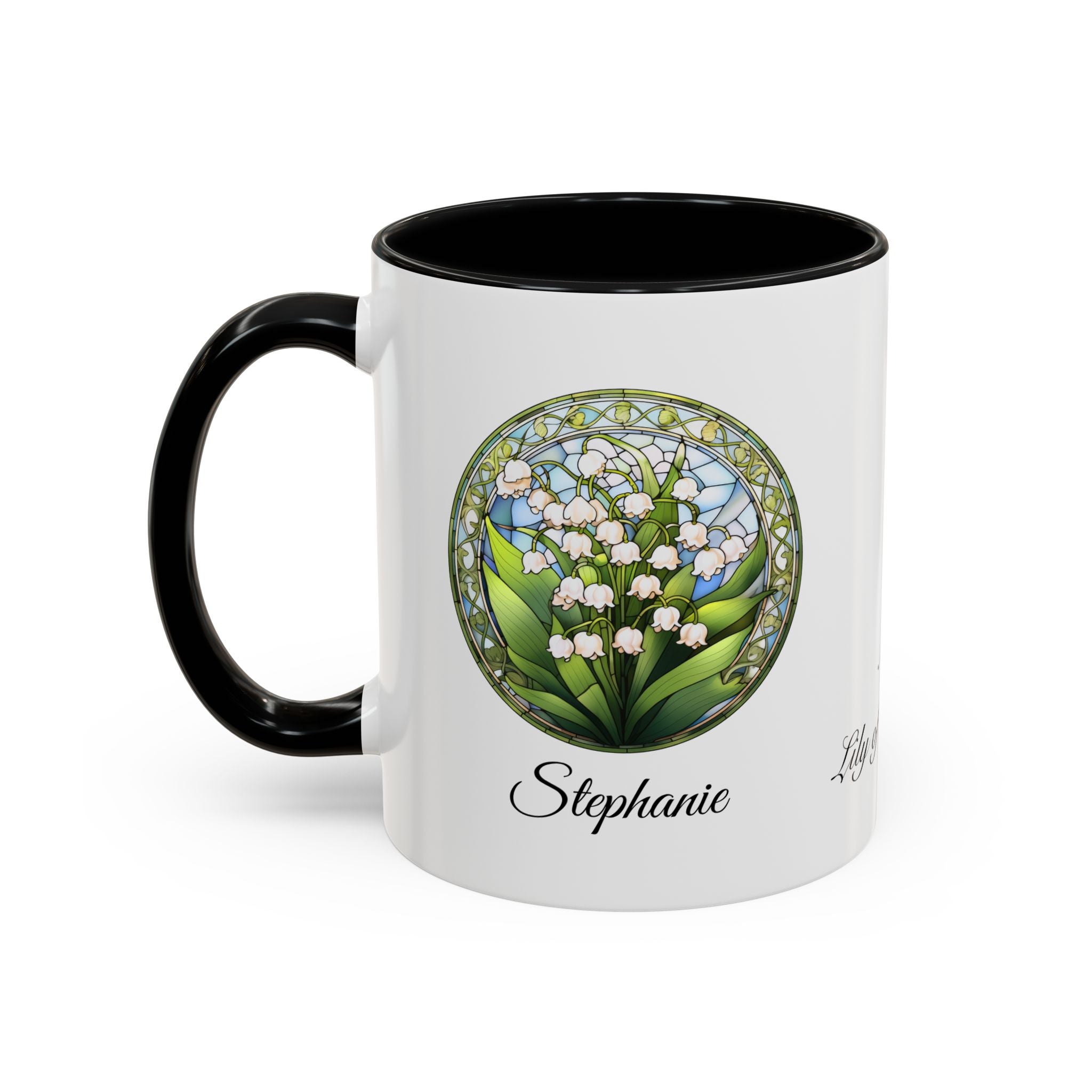 Personalized May Lily of the Valley Birth Flower Accent Coffee Mug - Available in 11oz and 15oz Sizes