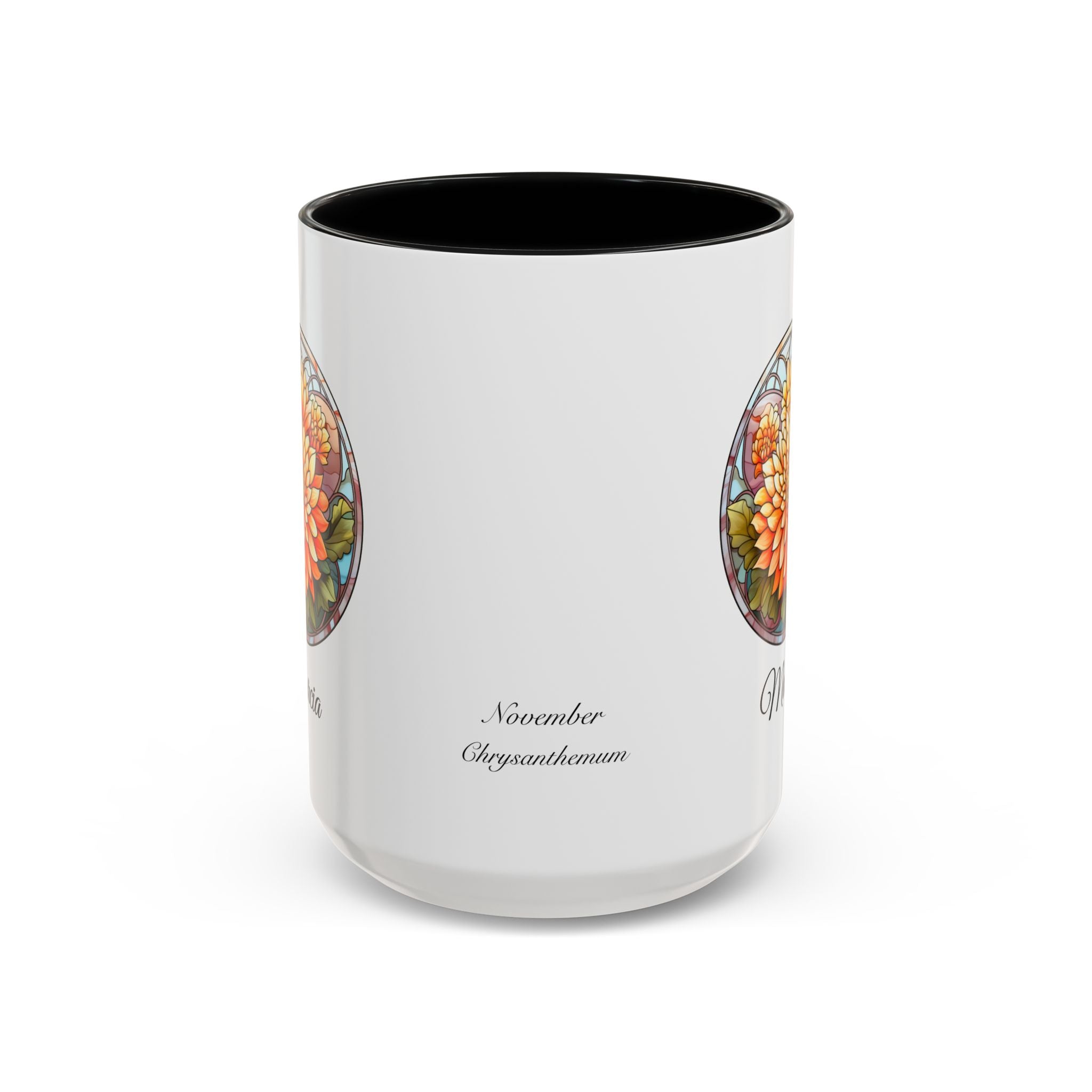 Personalized November Birth Flower Accent Coffee Mug - Available in 11oz and 15oz Sizes
