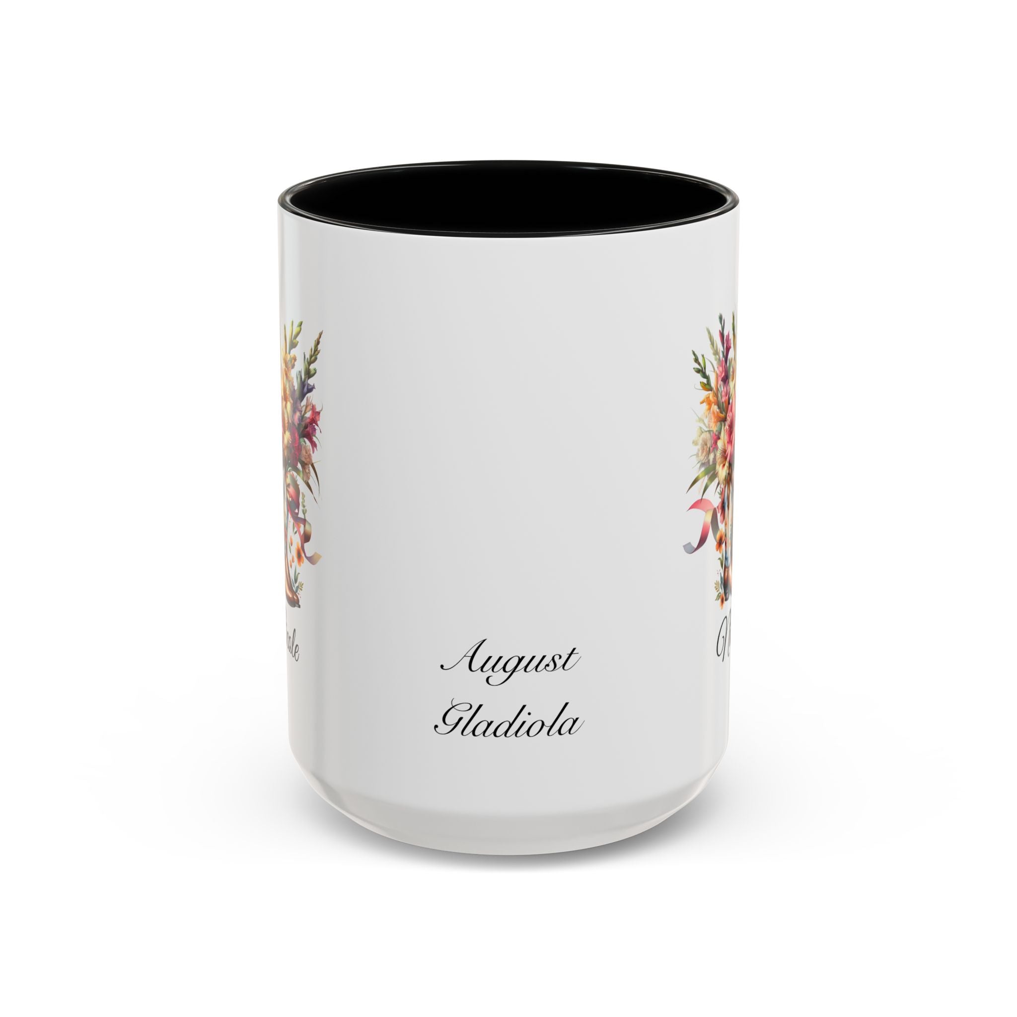 Personalized August Birth Flower Accent Coffee Mug - Available in 11oz and 15oz Sizes