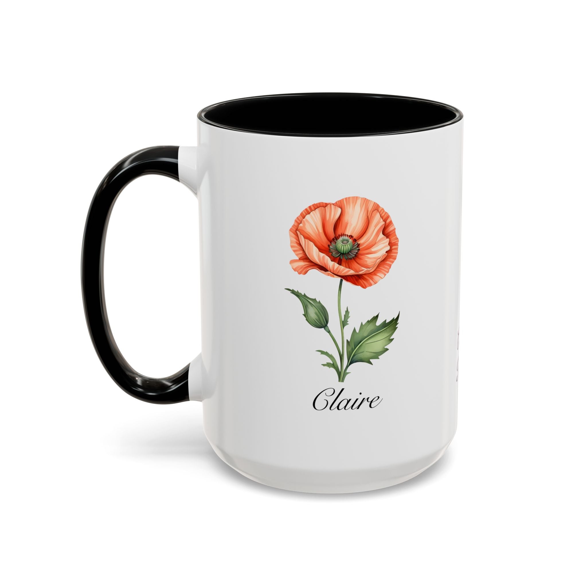 Personalized August Birth Flower Accent Coffee Mug - Available in 11oz and 15oz Sizes