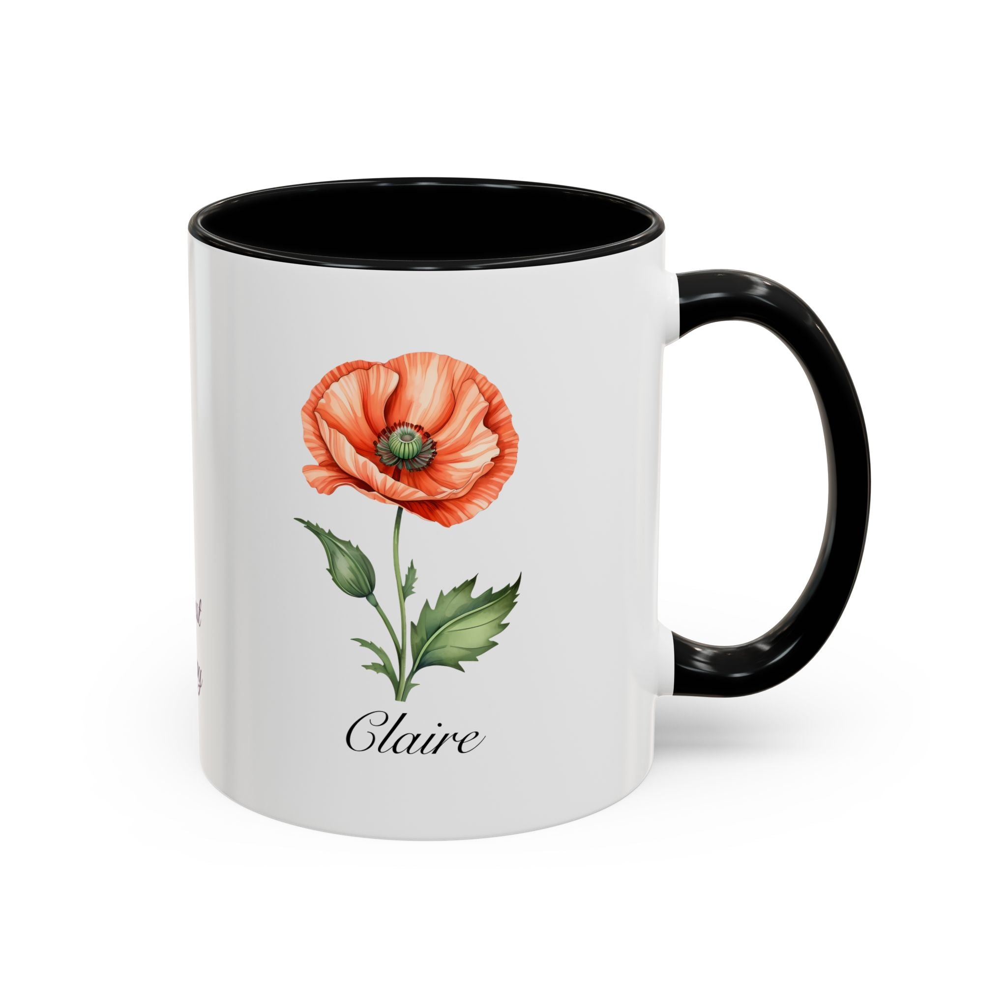 Personalized August Birth Flower Accent Coffee Mug - Available in 11oz and 15oz Sizes