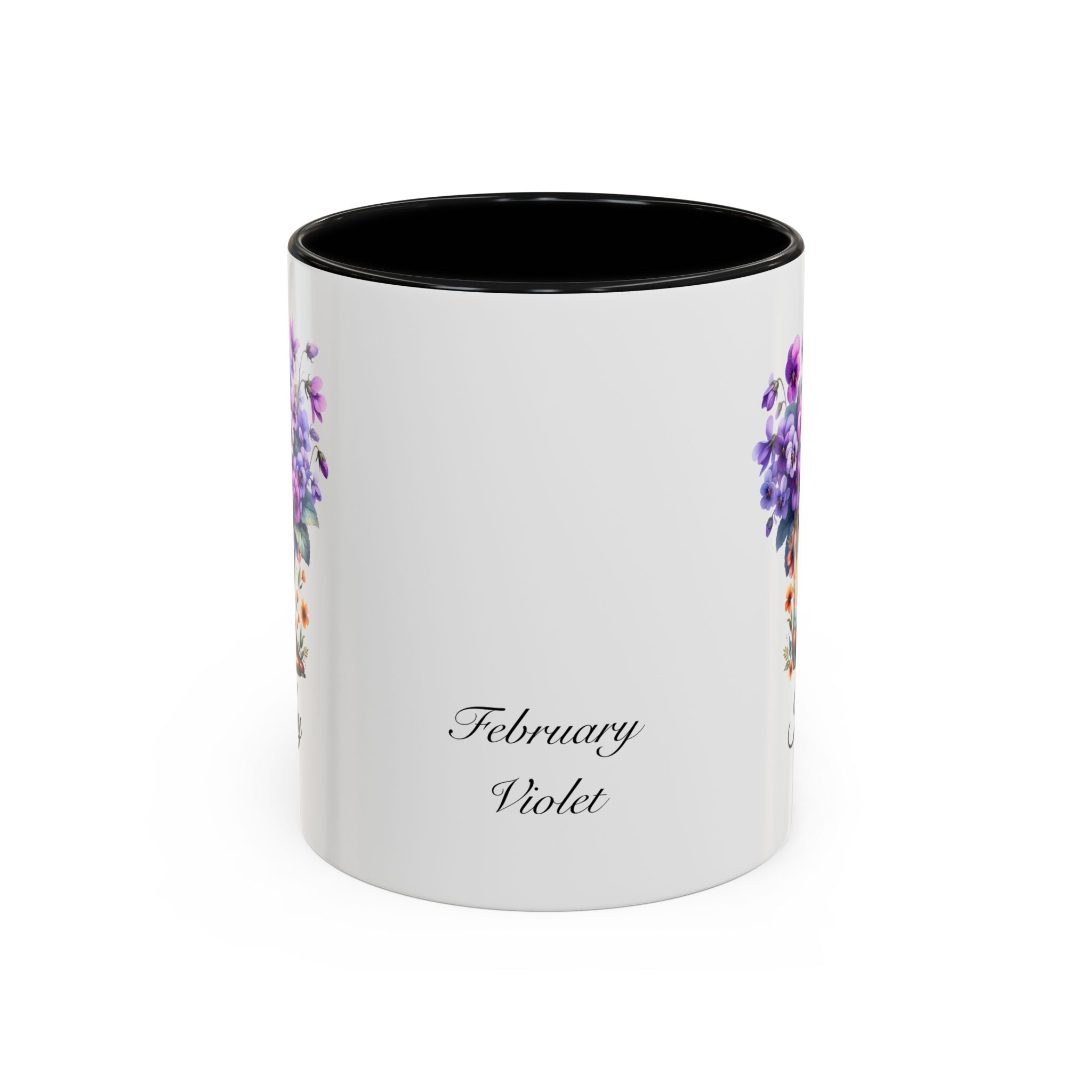 Personalized February Birth Flower Accent Coffee Mug - Available in 11oz and 15oz Sizes