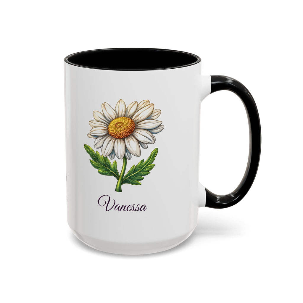 Personalized April Birth Flower Accent Coffee Mug - Available in 11oz and 15oz Sizes