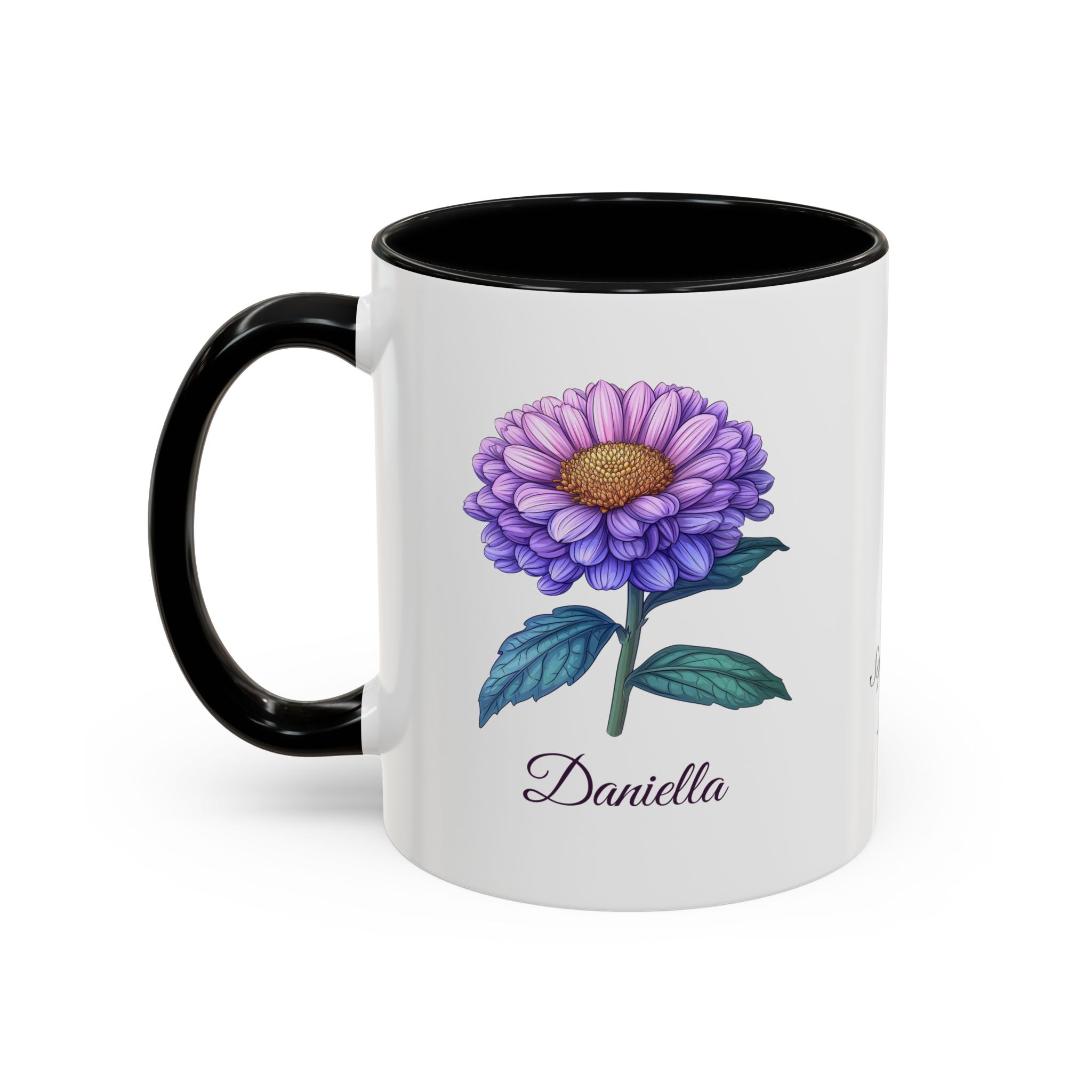 Personalized September Birth Flower Accent Coffee Mug - Available in 11oz and 15oz Sizes