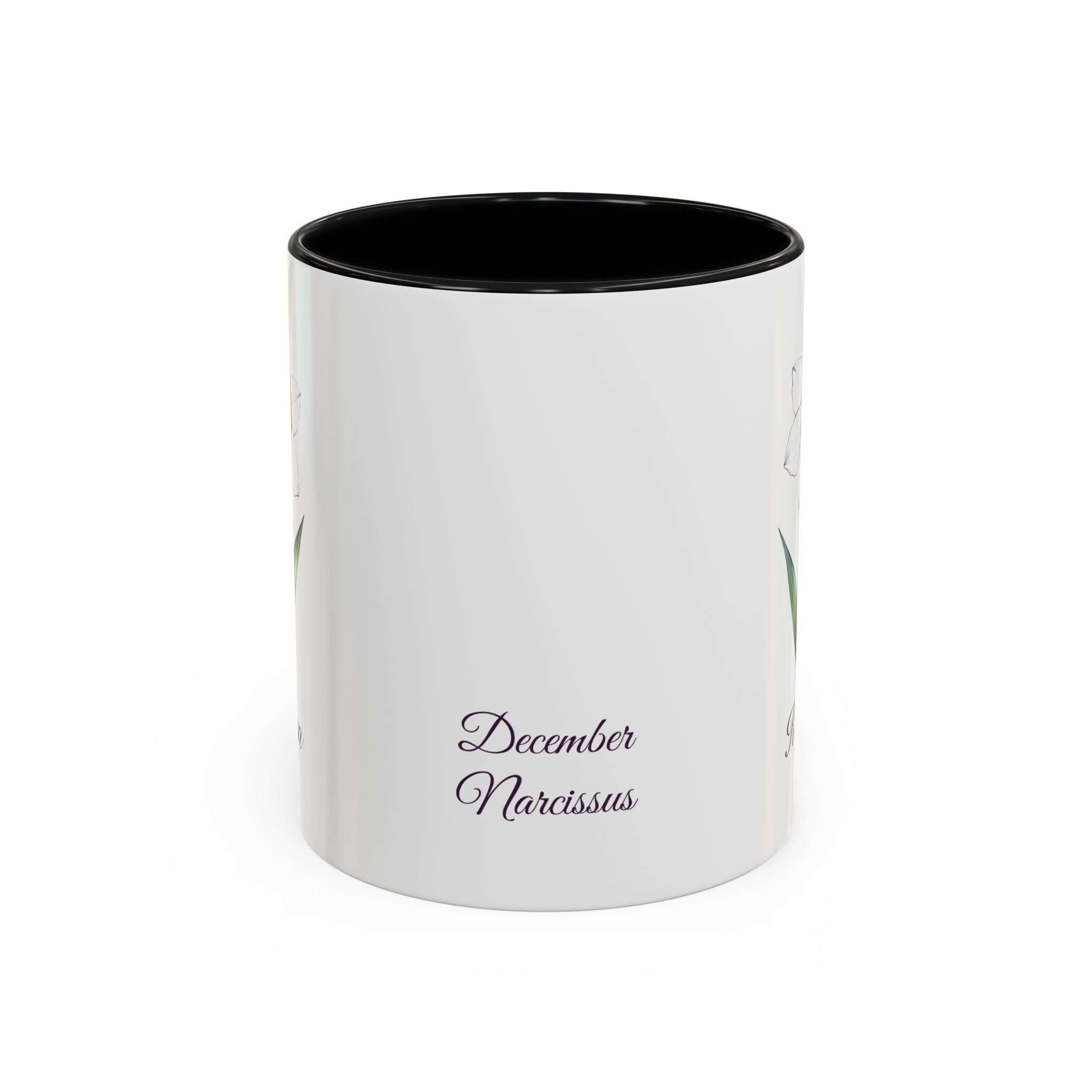 Personalized December Birth Flower Accent Coffee Mug - Available in 11oz and 15oz Sizes