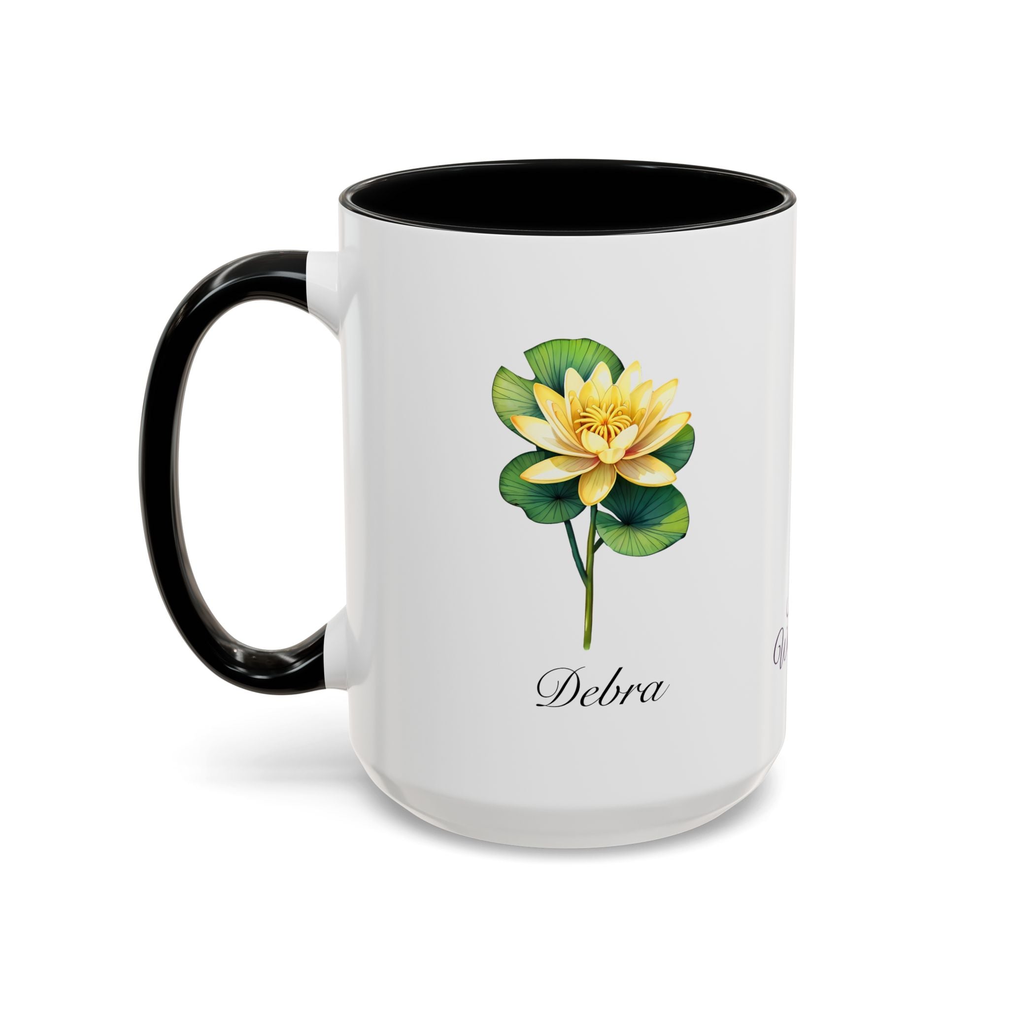 Personalized July Birth Flower Accent Coffee Mug - Available in 11oz and 15oz Sizes