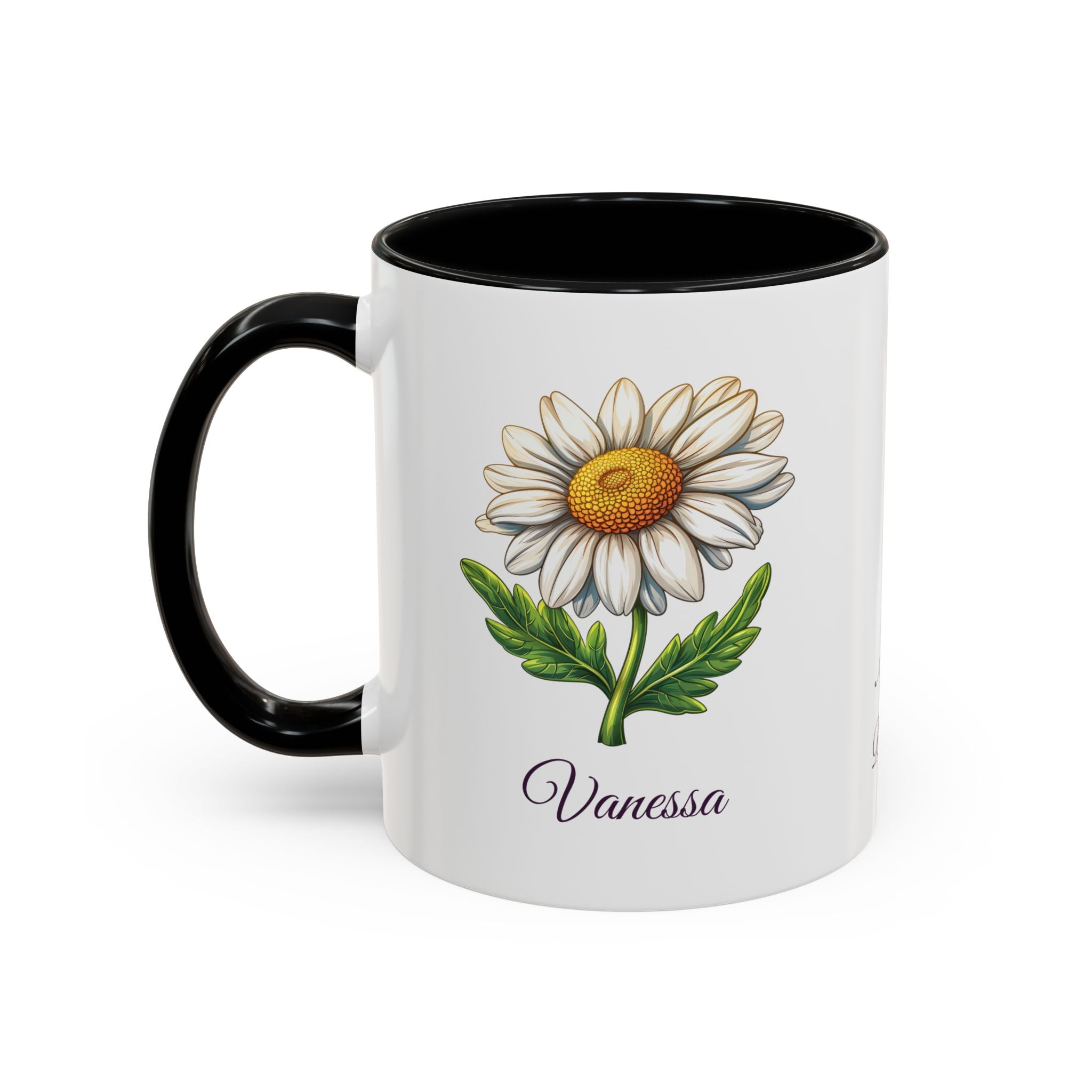 Personalized April Birth Flower Accent Coffee Mug - Available in 11oz and 15oz Sizes