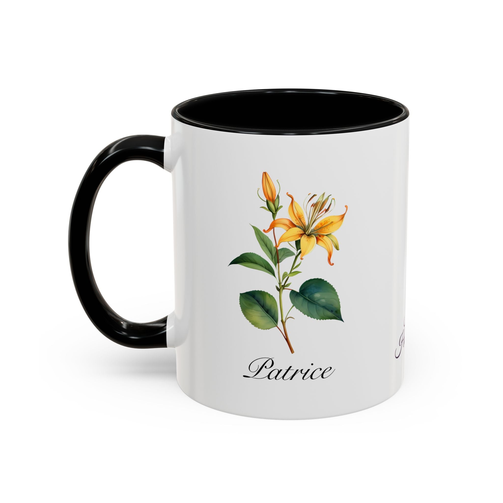 Personalized June Birth Flower Accent Coffee Mug - Available in 11oz and 15oz Sizes