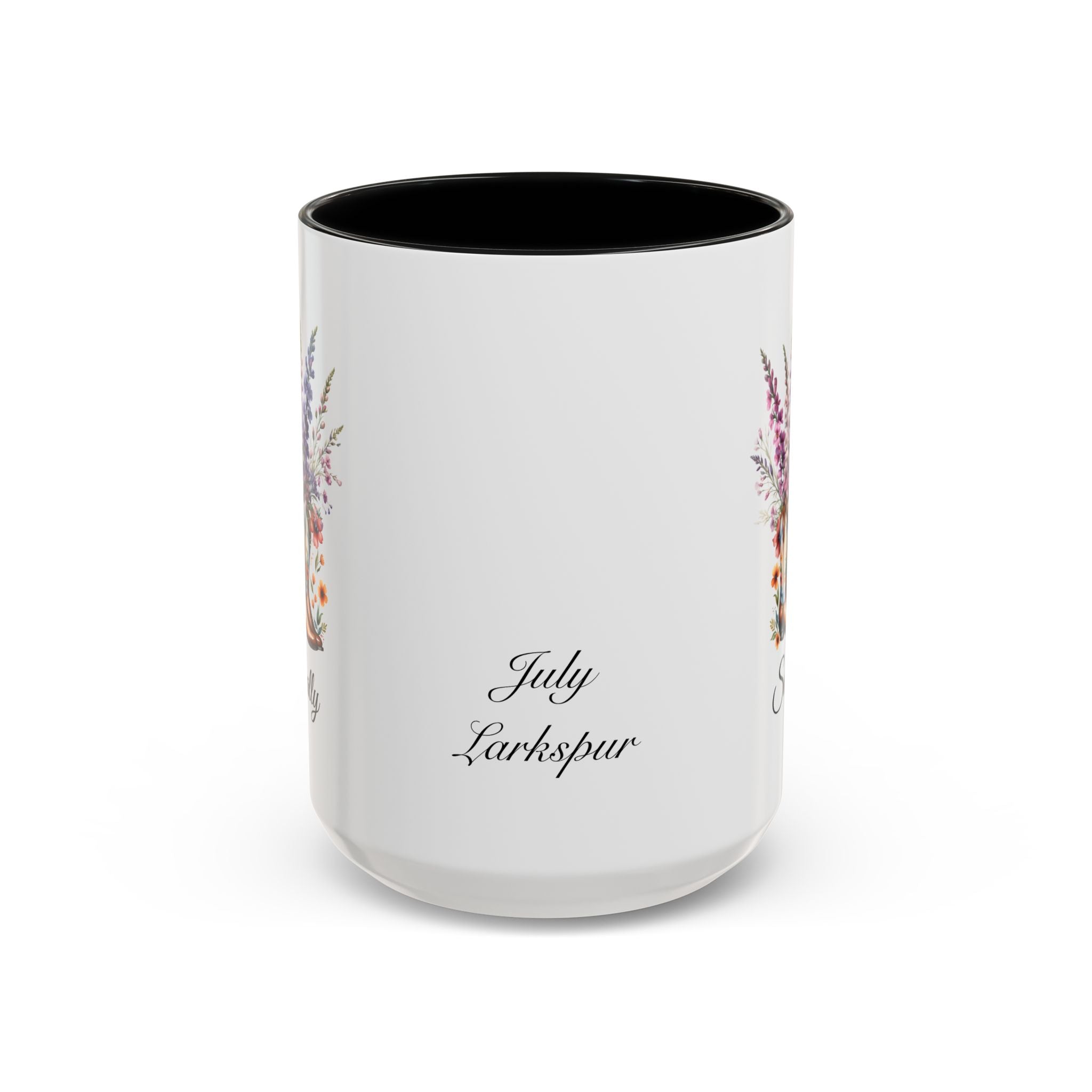 Personalized July Birth Flower Accent Coffee Mug - Available in 11oz and 15oz Sizes