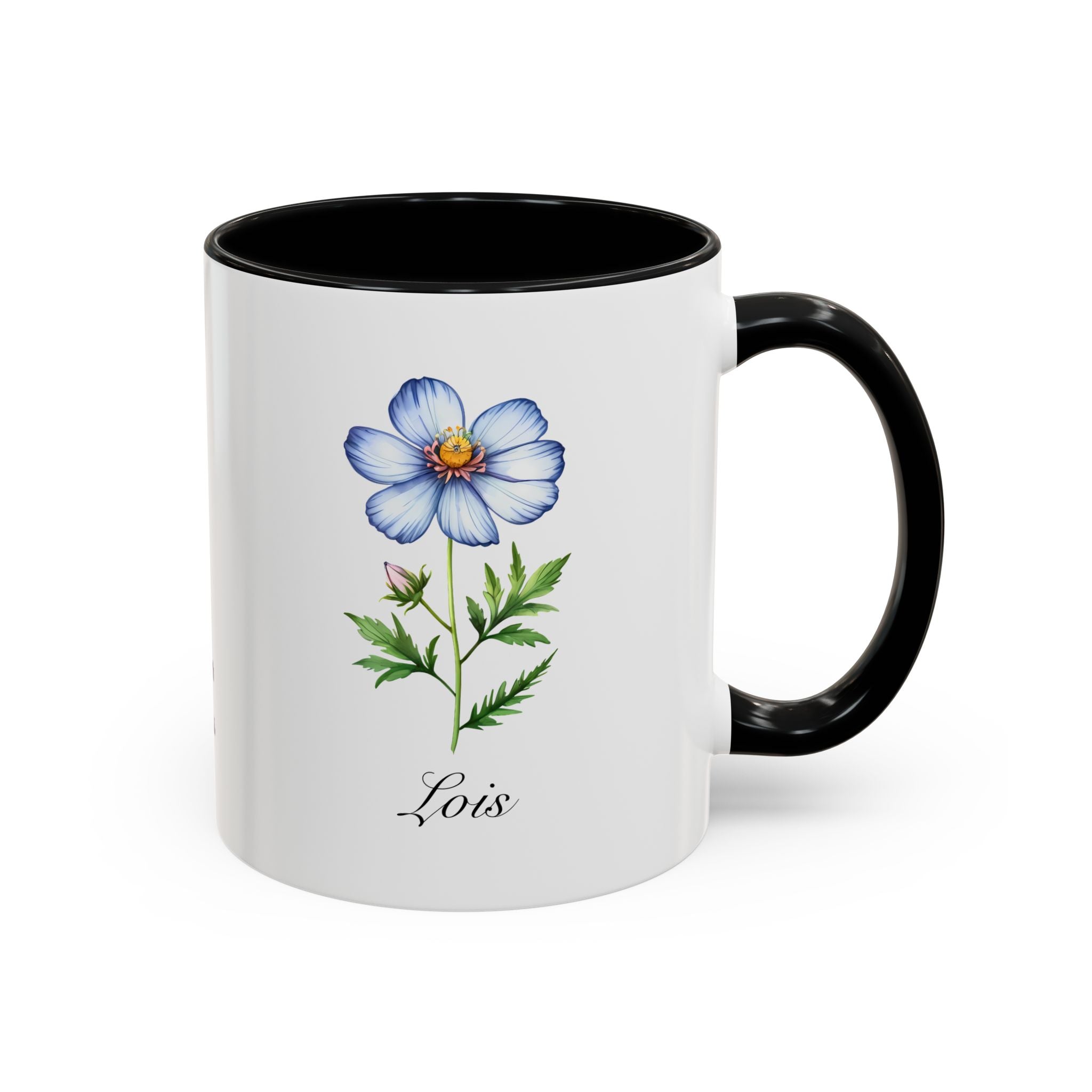 Personalized October Birth Flower Accent Coffee Mug - Available in 11oz and 15oz Sizes