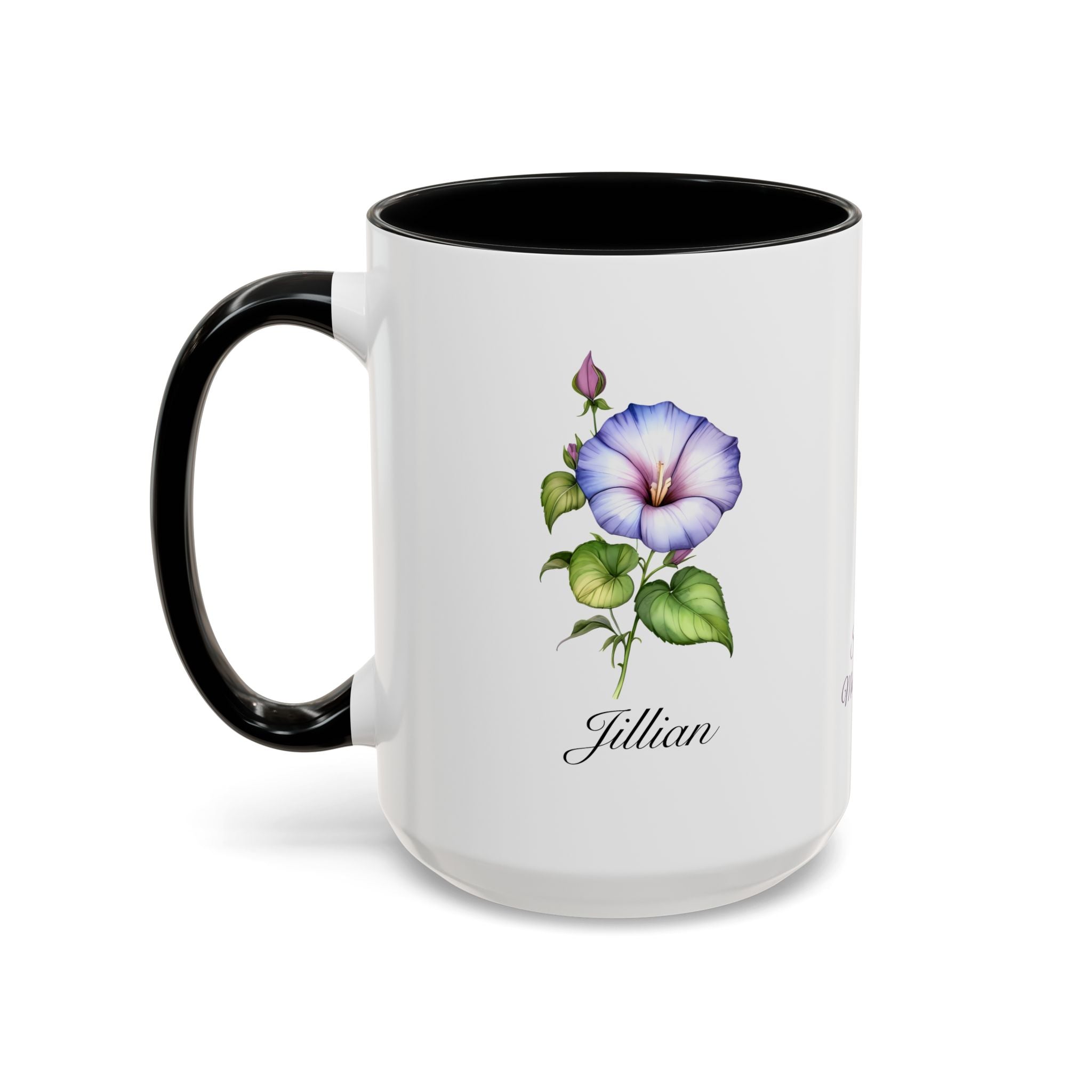 Personalized September Birth Flower Accent Coffee Mug - Available in 11oz and 15oz Sizes