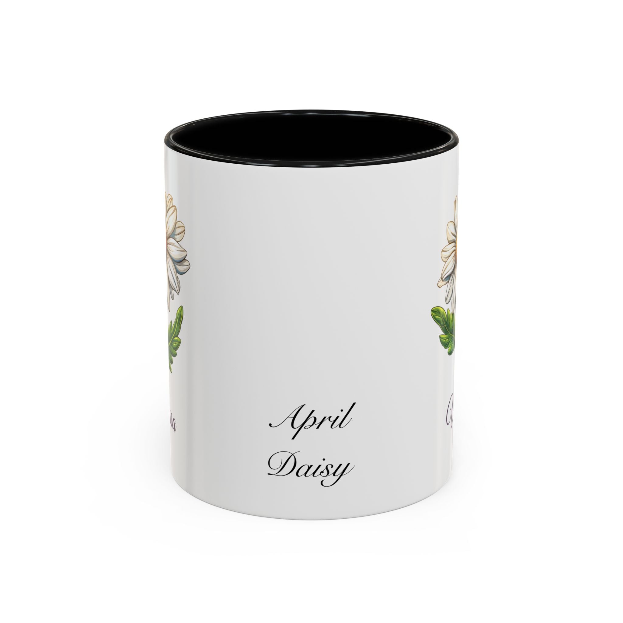 Personalized April Birth Flower Accent Coffee Mug - Available in 11oz and 15oz Sizes