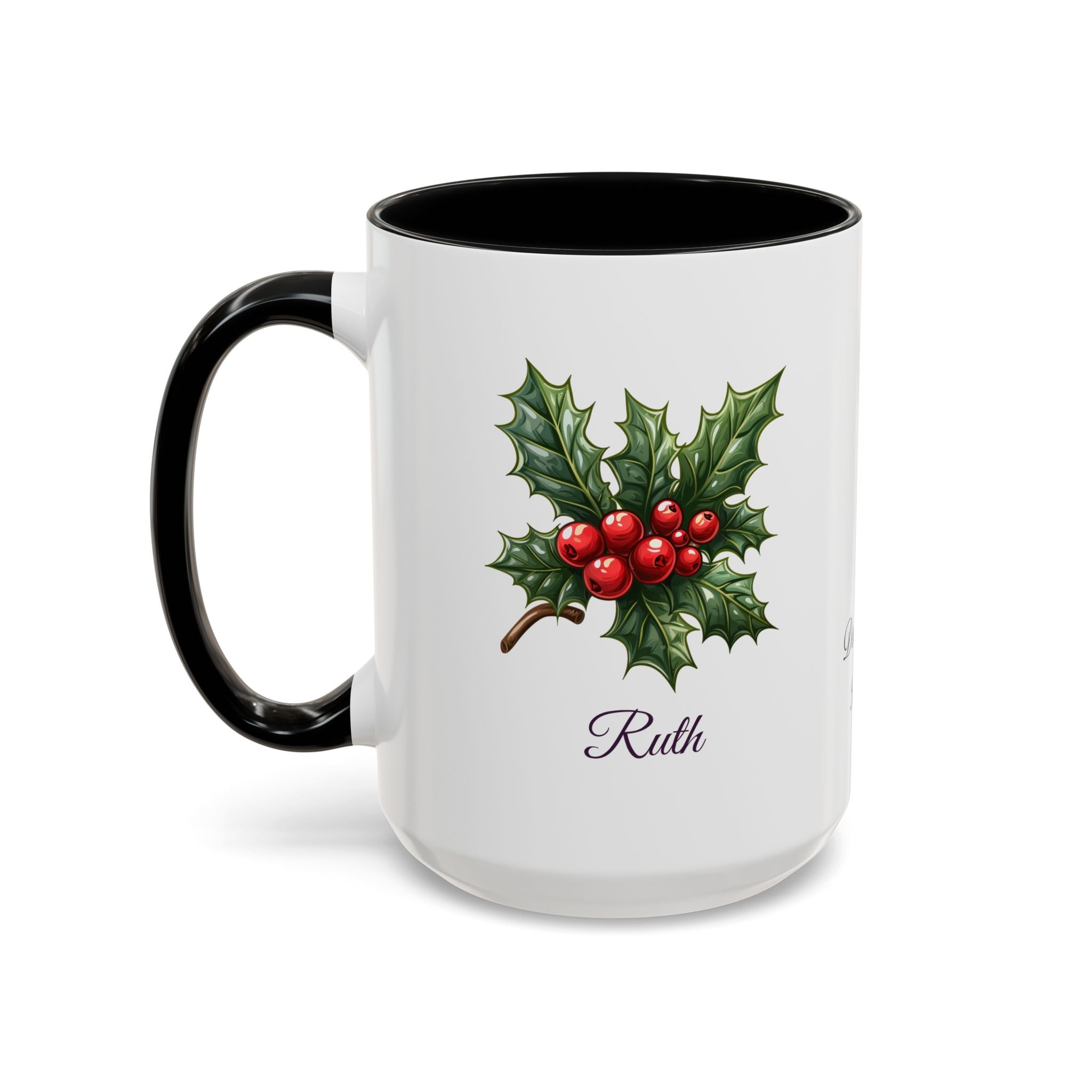 Personalized December Birth Flower Accent Coffee Mug - Available in 11oz and 15oz Sizes