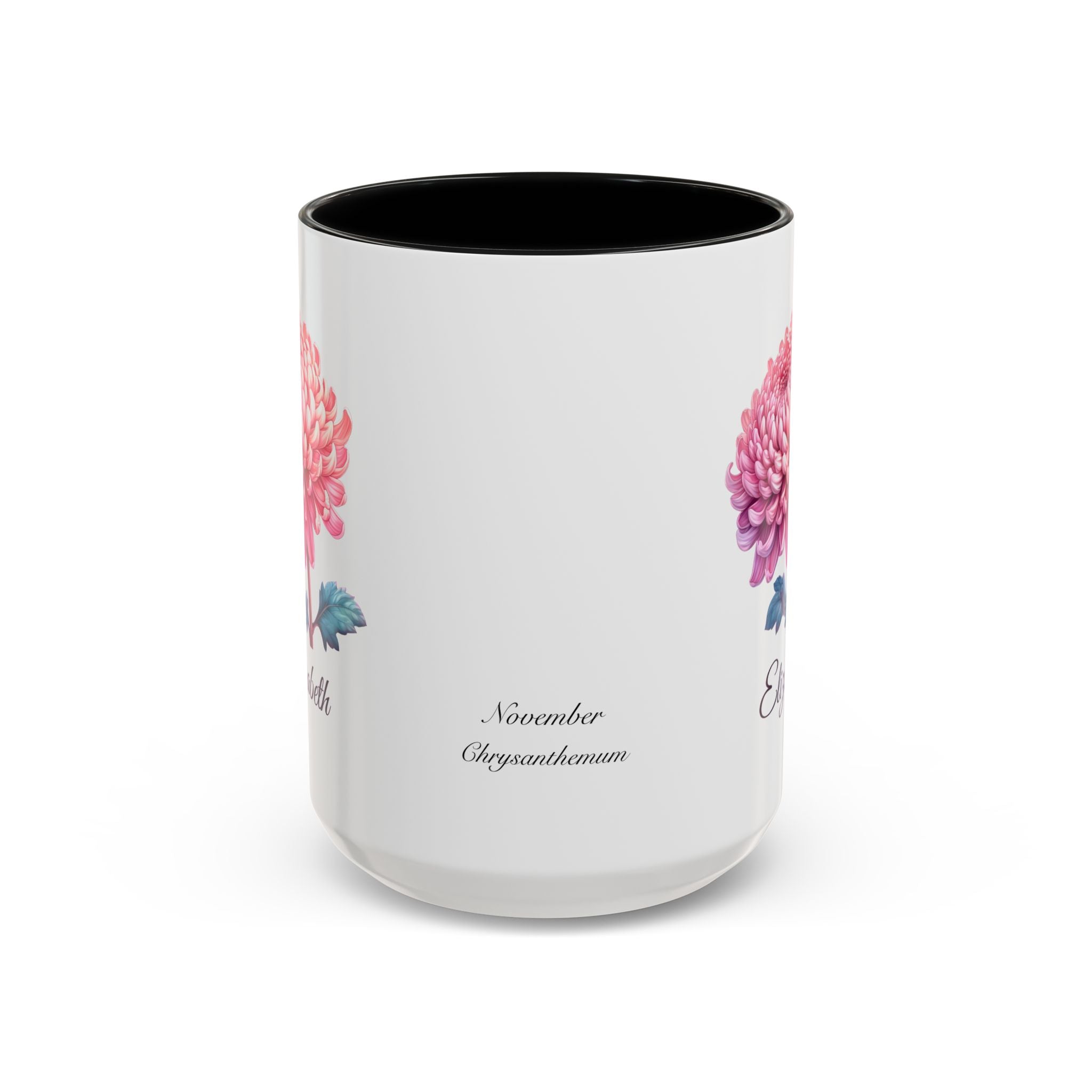 Personalized November Birth Flower Accent Coffee Mug - Available in 11oz and 15oz Sizes