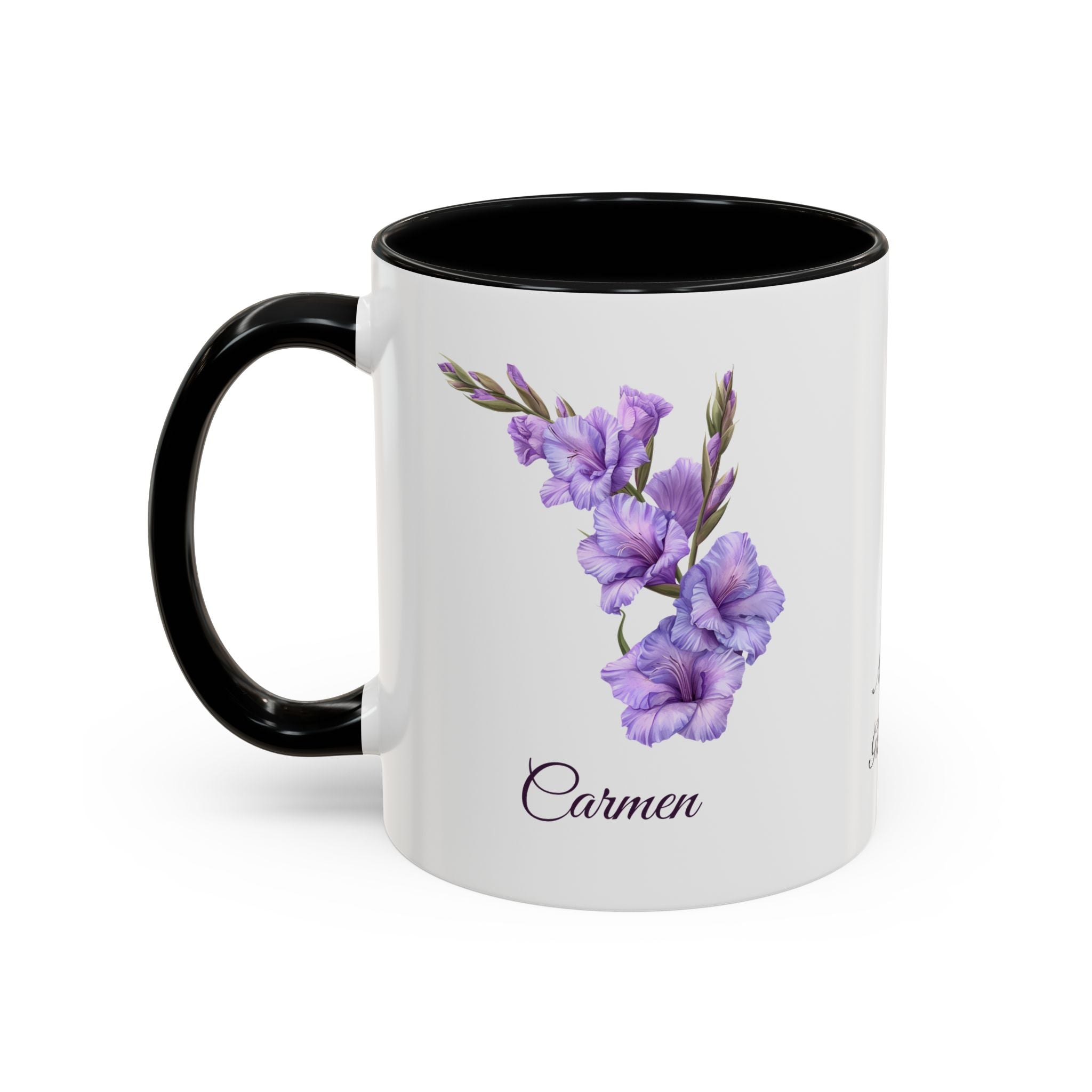 Personalized August Birth Flower Accent Coffee Mug - Available in 11oz and 15oz Sizes
