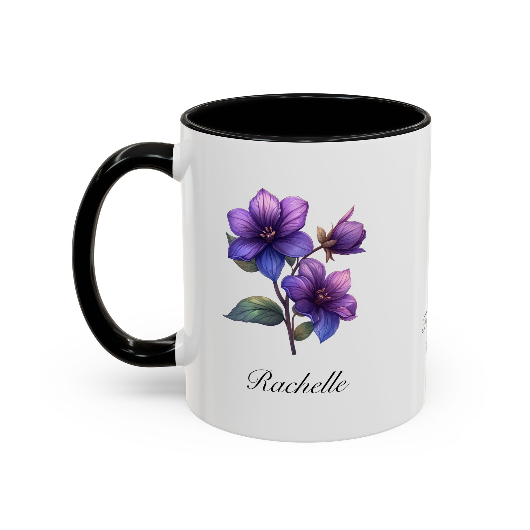 Personalized February Birth Flower Accent Coffee Mug - Available in 11oz and 15oz Sizes