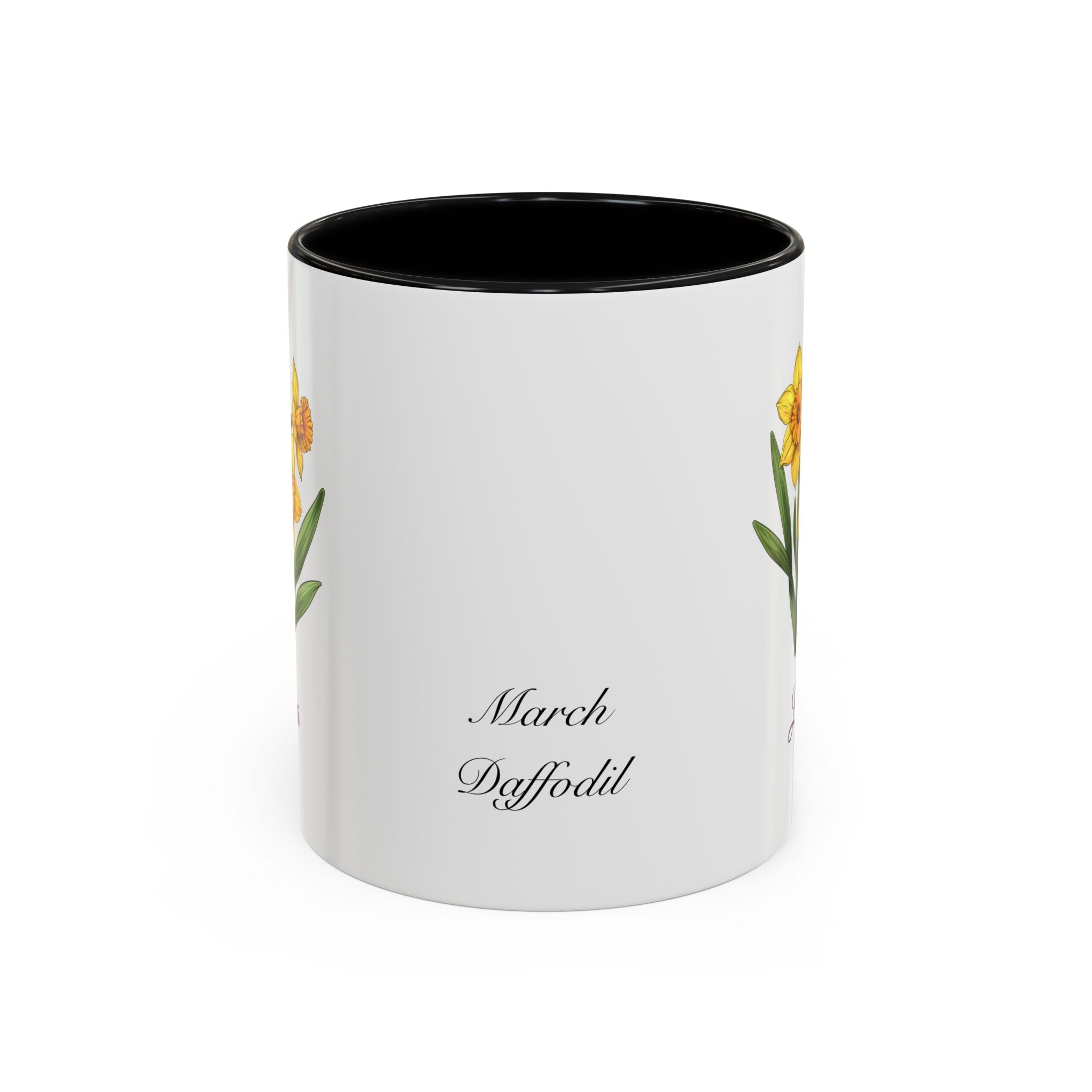 Personalized March Birth Flower Accent Coffee Mug - Available in 11oz and 15oz Sizes