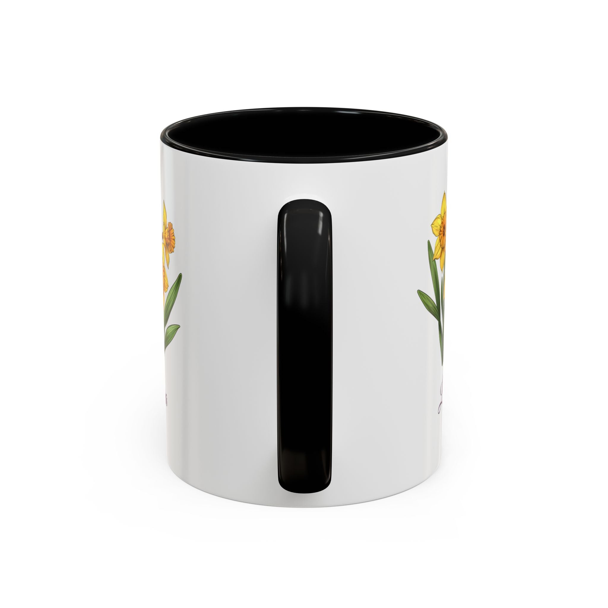 Personalized March Birth Flower Accent Coffee Mug - Available in 11oz and 15oz Sizes