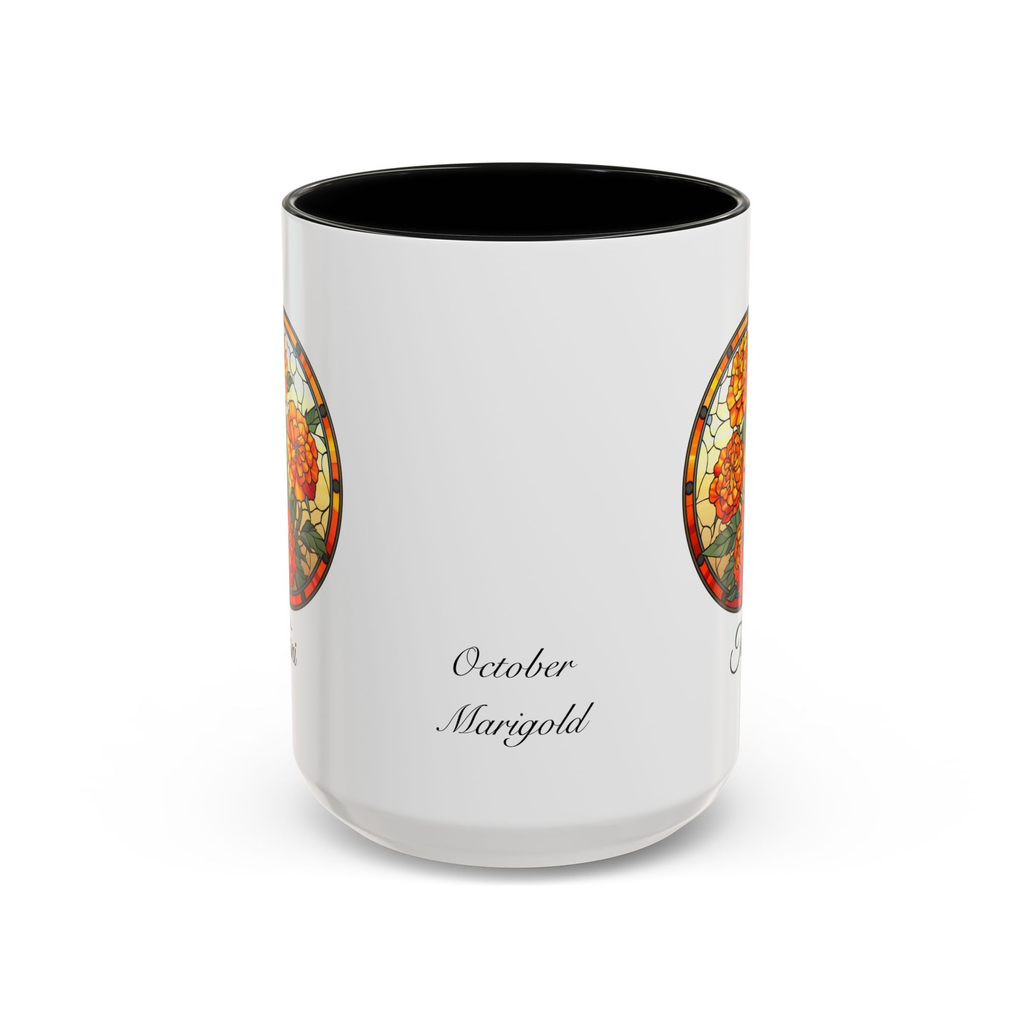 Personalized October Birth Flower Accent Coffee Mug - Available in 11oz and 15oz Sizes