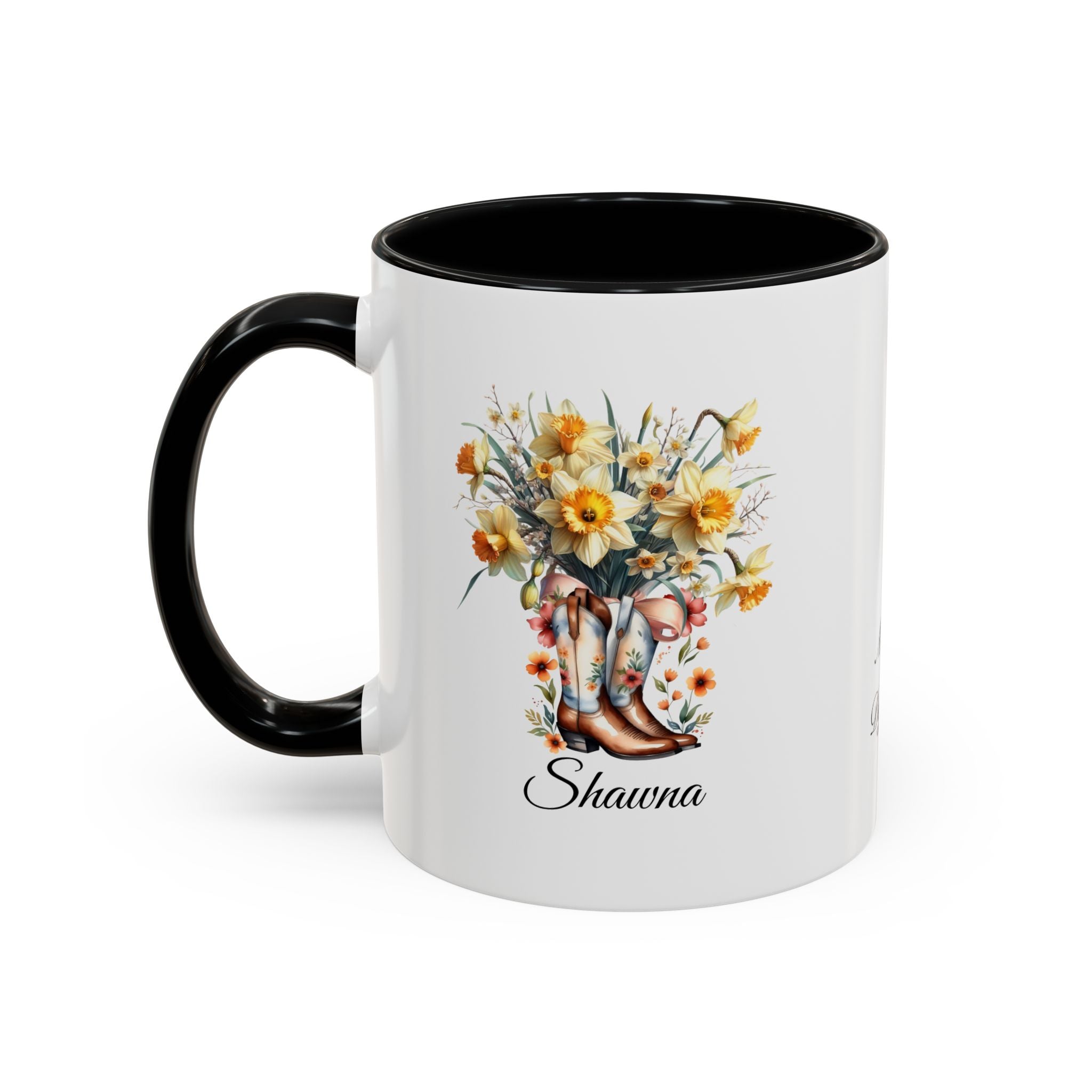 Personalized March Birth Flower Accent Coffee Mug - Available in 11oz and 15oz Sizes
