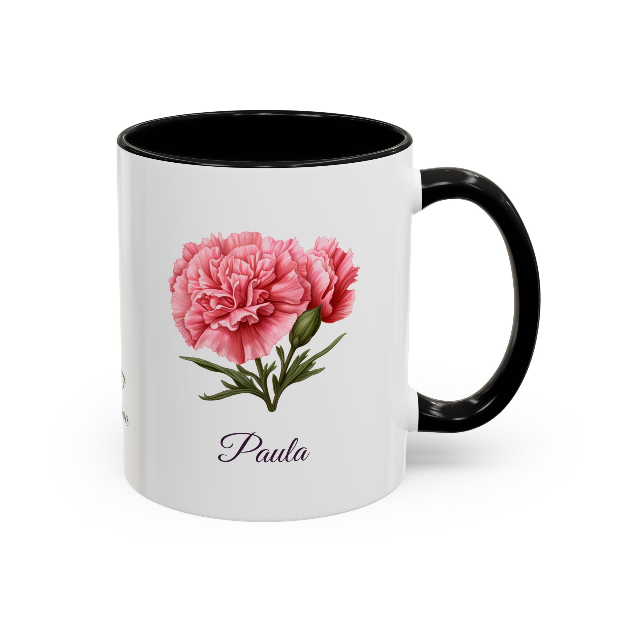 Personalized January Birth Flower Accent Coffee Mug - Available in 11oz and 15oz Sizes