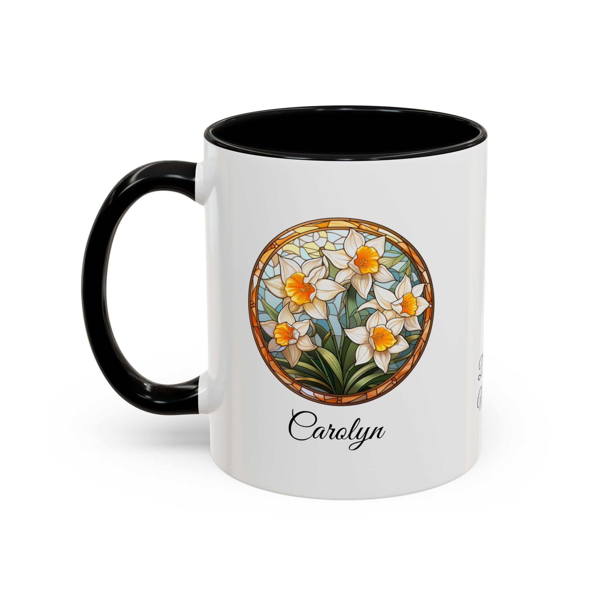 Personalized December Birth Flower Accent Coffee Mug - Available in 11oz and 15oz Sizes