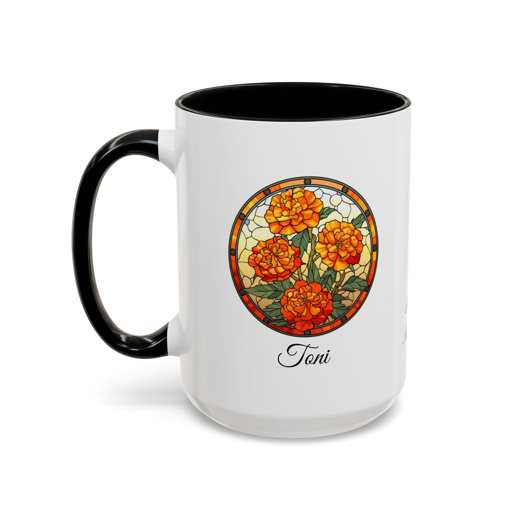 Personalized October Birth Flower Accent Coffee Mug - Available in 11oz and 15oz Sizes