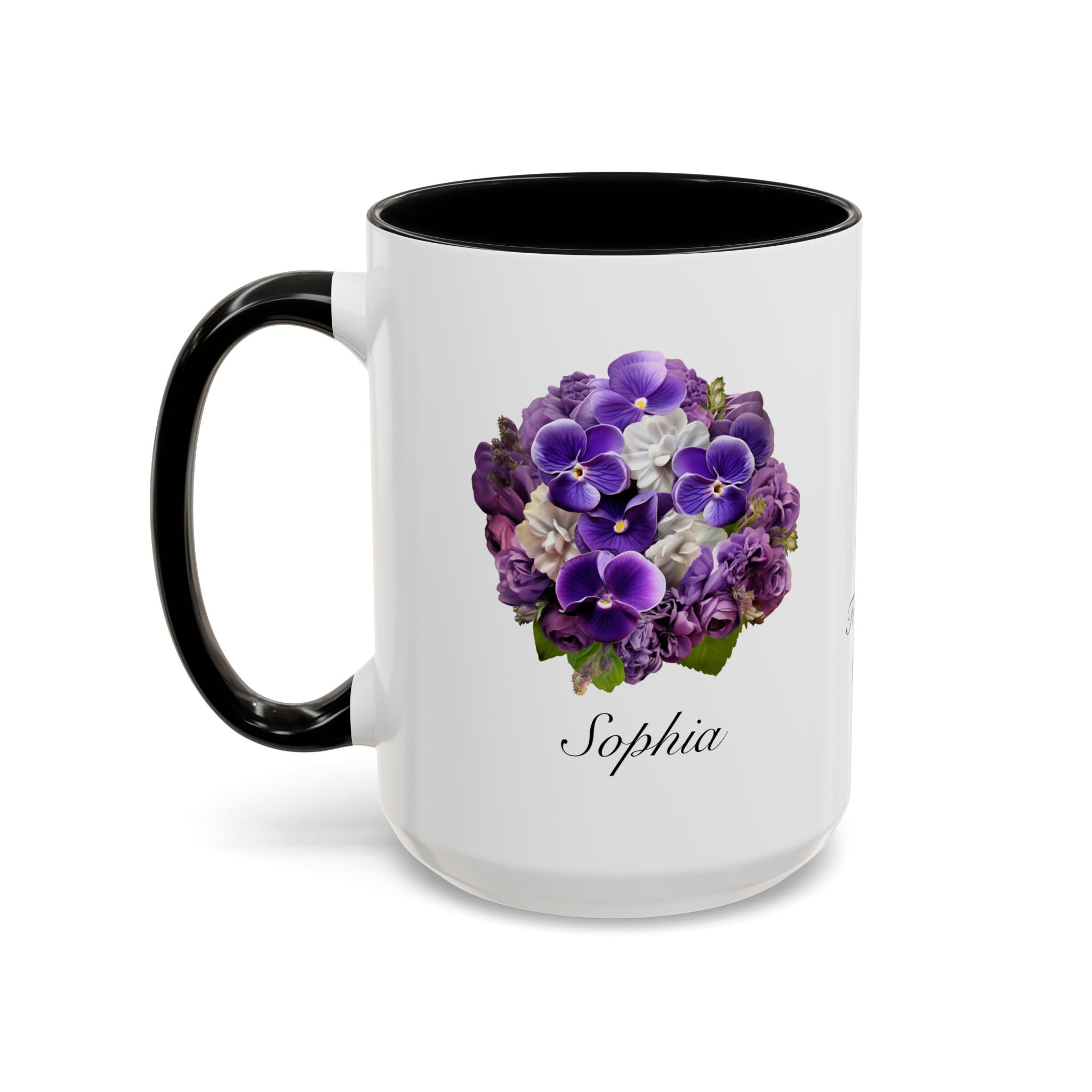 Personalized February Birth Flower Accent Coffee Mug - Available in 11oz and 15oz Sizes