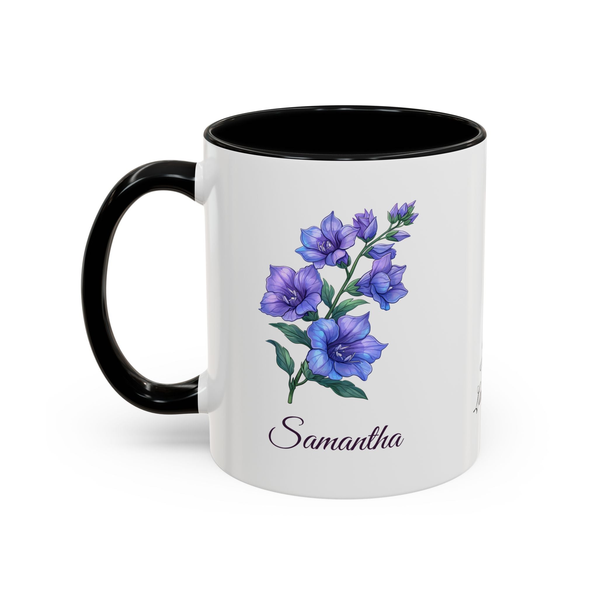 Personalized July Birth Flower Accent Coffee Mug - Available in 11oz and 15oz Sizes