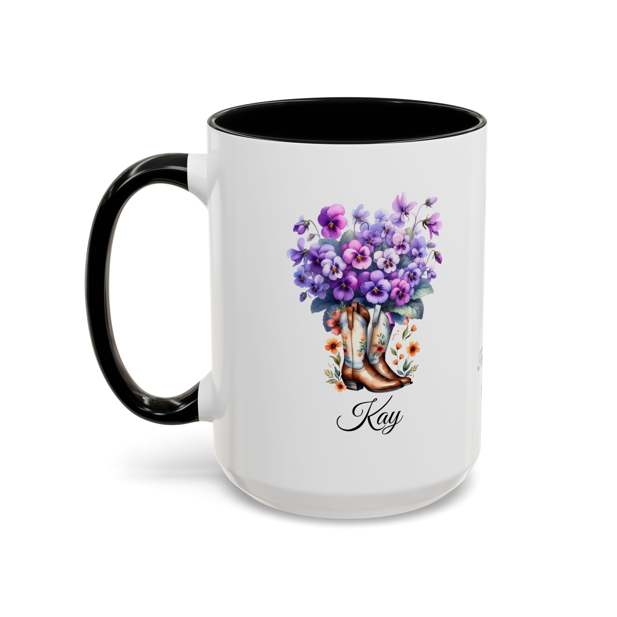 Personalized February Birth Flower Accent Coffee Mug - Available in 11oz and 15oz Sizes