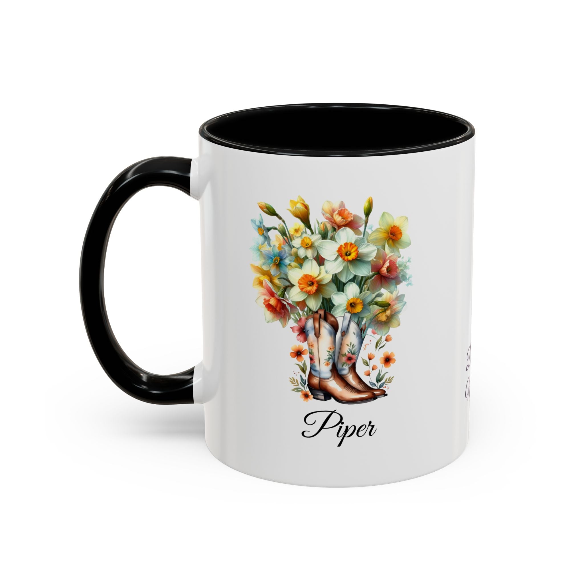 Personalized December Birth Flower Accent Coffee Mug - Available in 11oz and 15oz Sizes