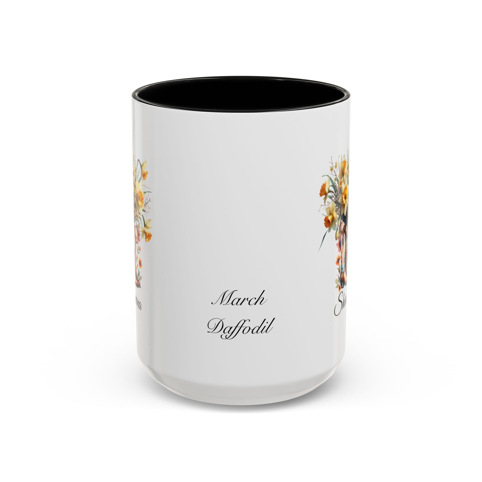 Personalized March Birth Flower Accent Coffee Mug - Available in 11oz and 15oz Sizes
