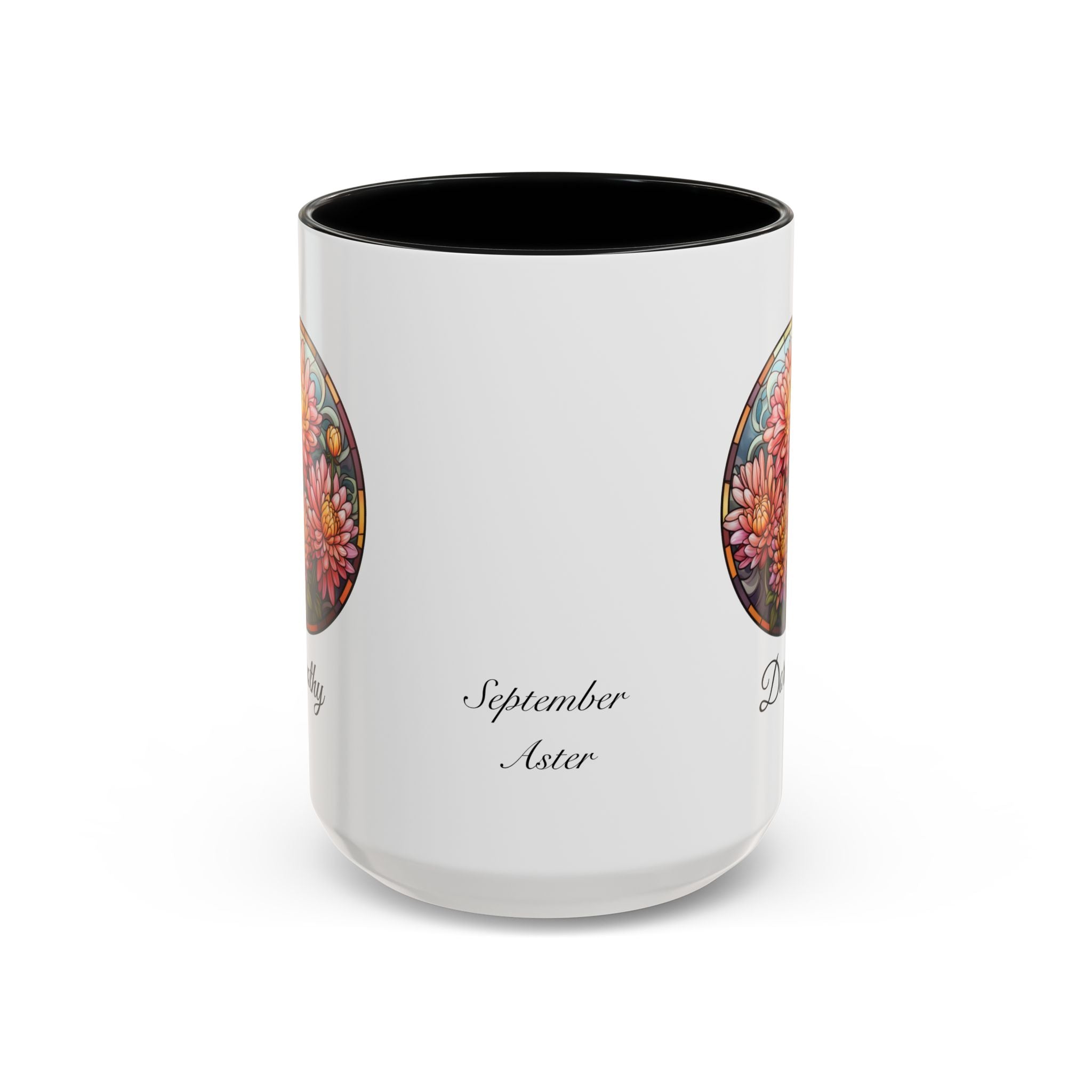 Personalized September Birth Flower Accent Coffee Mug - Available in 11oz and 15oz Sizes