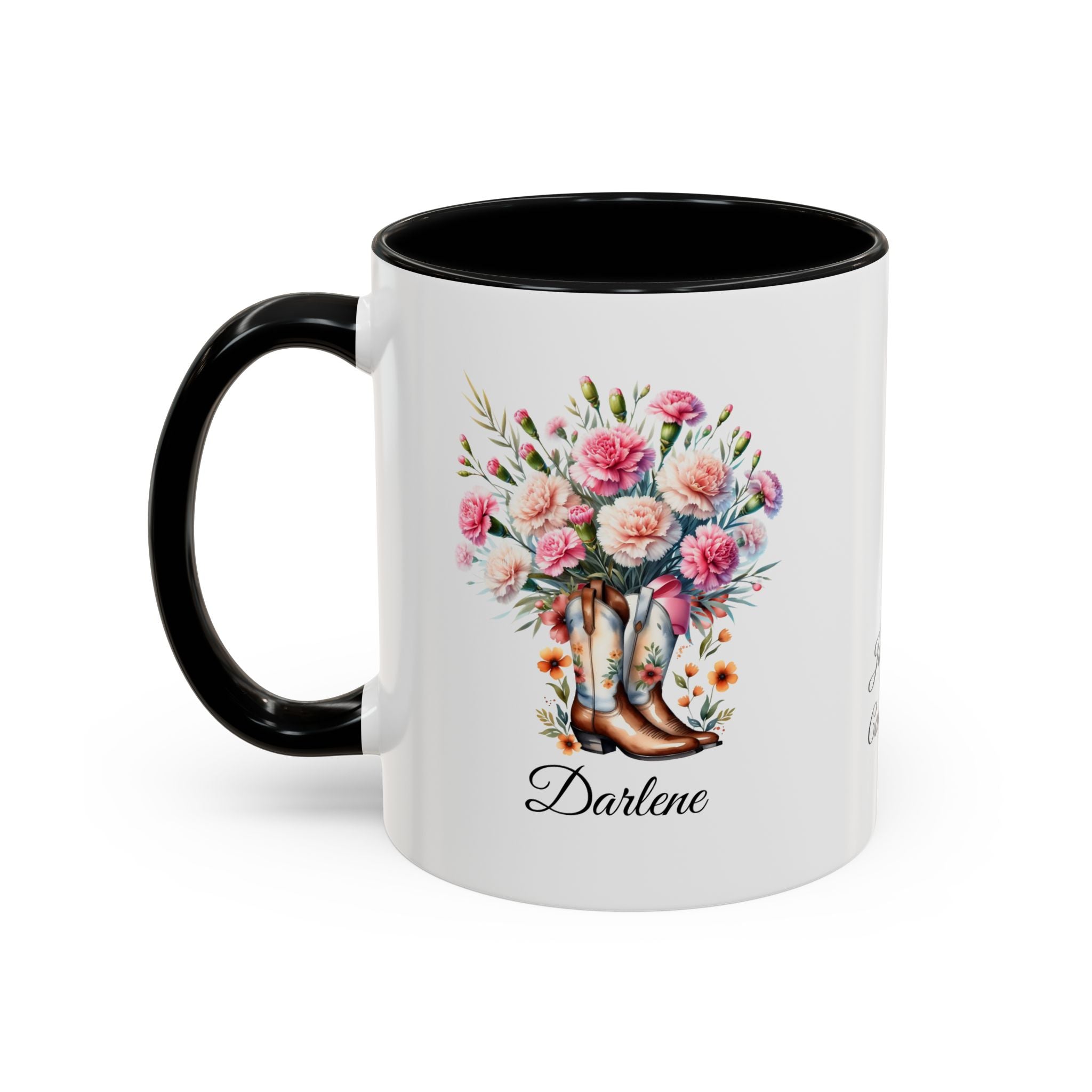 Personalized January Birth Flower Accent Coffee Mug - Available in 11oz and 15oz Sizes