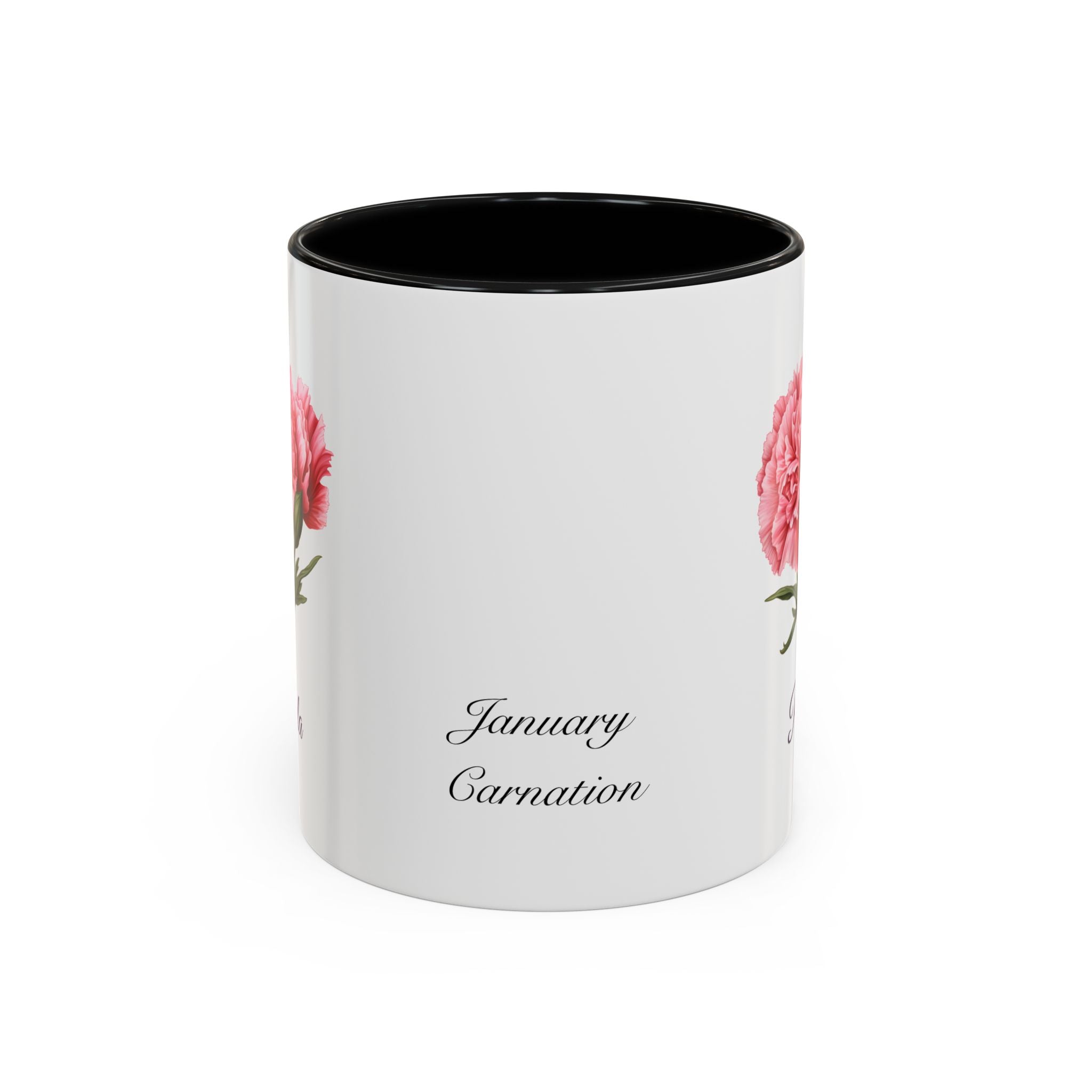 Personalized January Birth Flower Accent Coffee Mug - Available in 11oz and 15oz Sizes