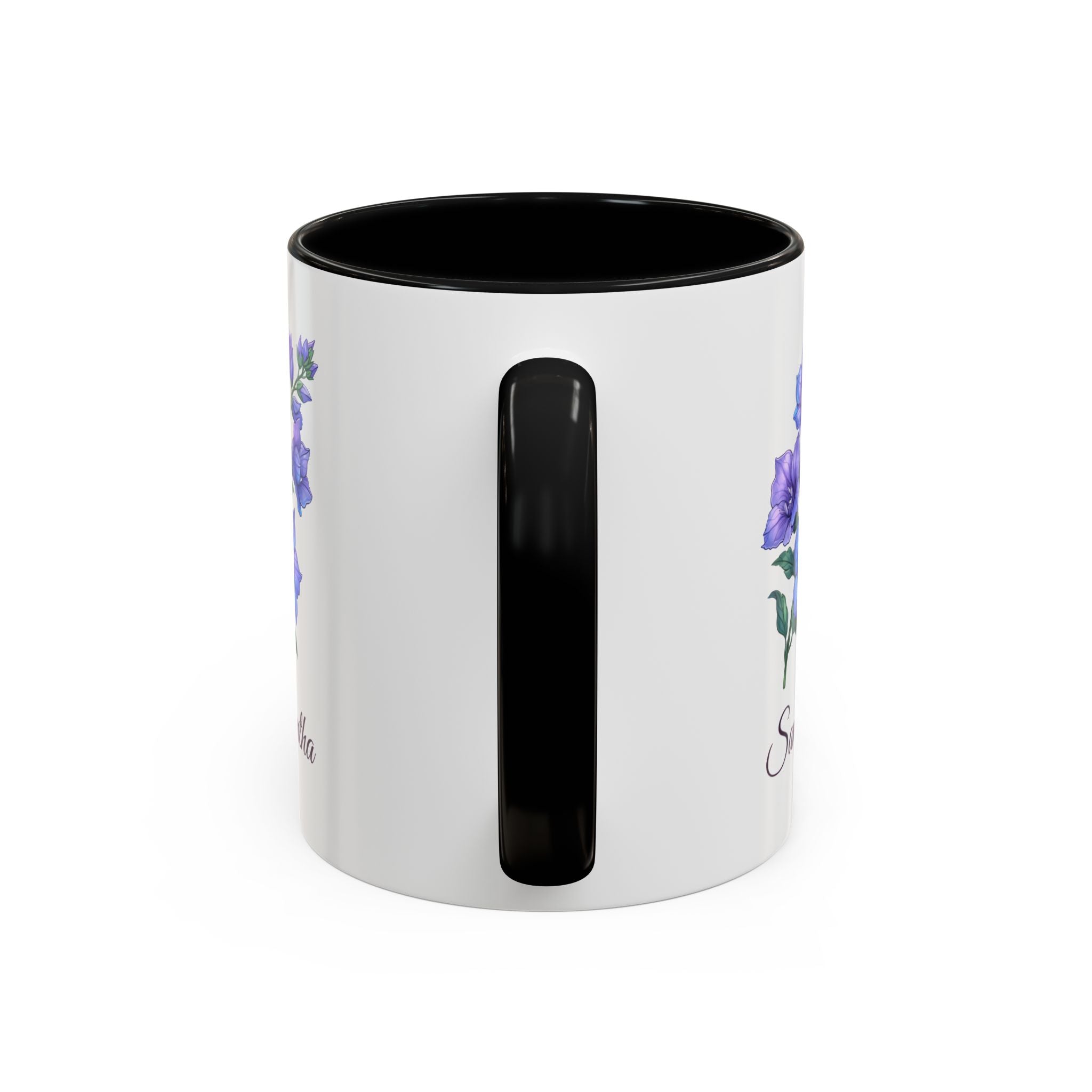 Personalized July Birth Flower Accent Coffee Mug - Available in 11oz and 15oz Sizes