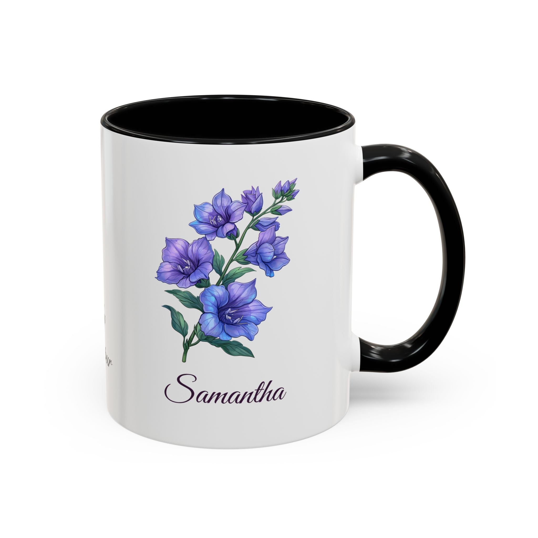 Personalized July Birth Flower Accent Coffee Mug - Available in 11oz and 15oz Sizes