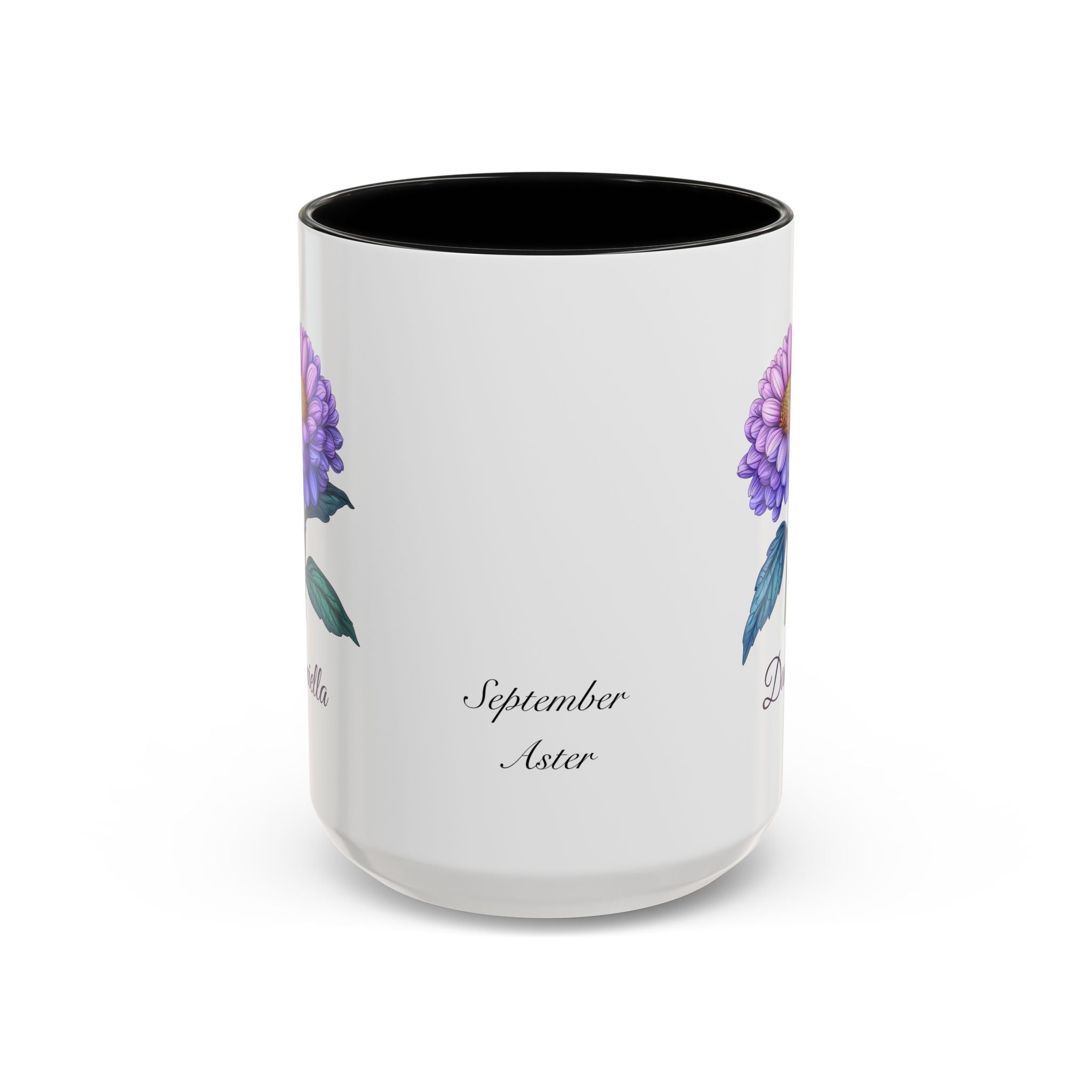 Personalized September Birth Flower Accent Coffee Mug - Available in 11oz and 15oz Sizes