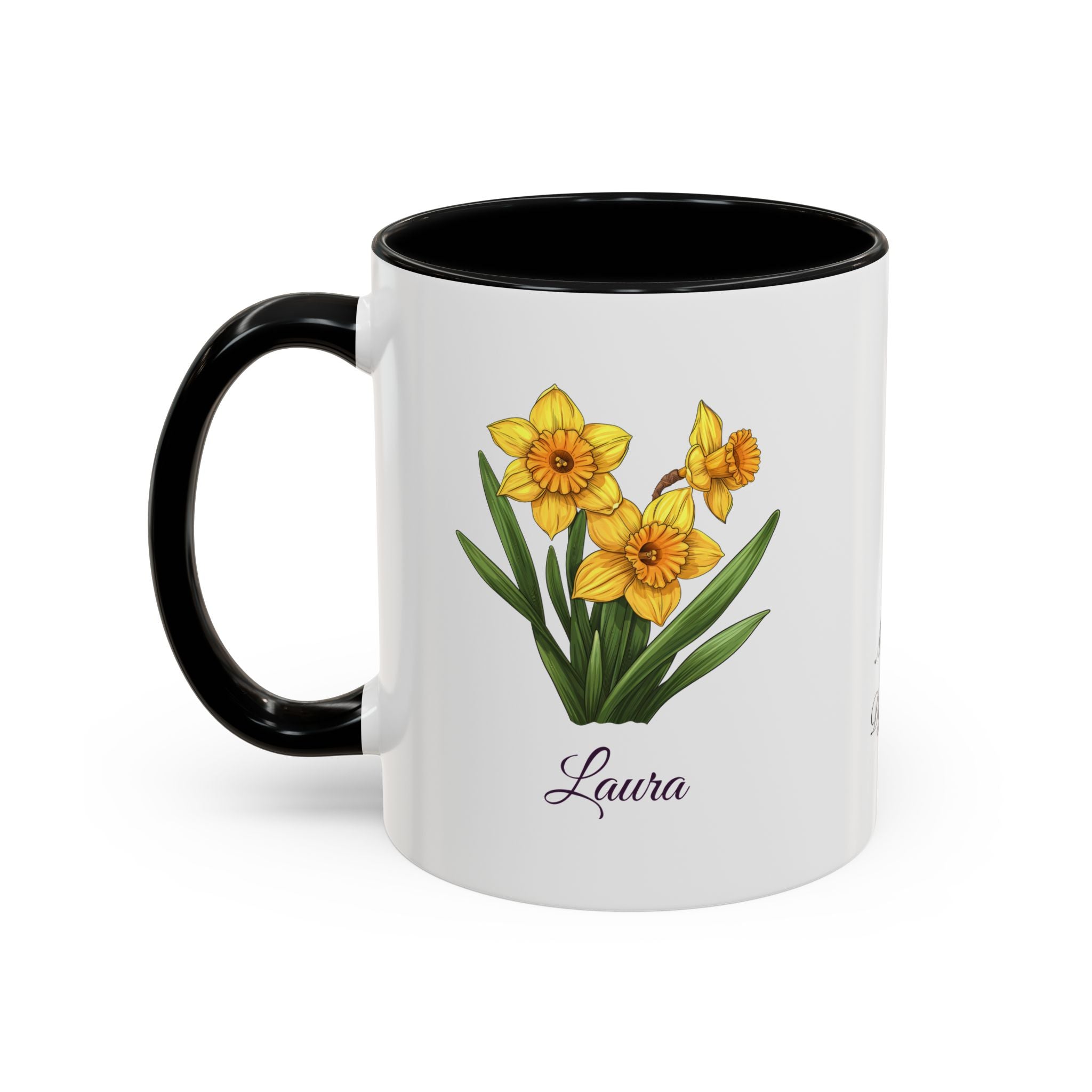 Personalized March Birth Flower Accent Coffee Mug - Available in 11oz and 15oz Sizes