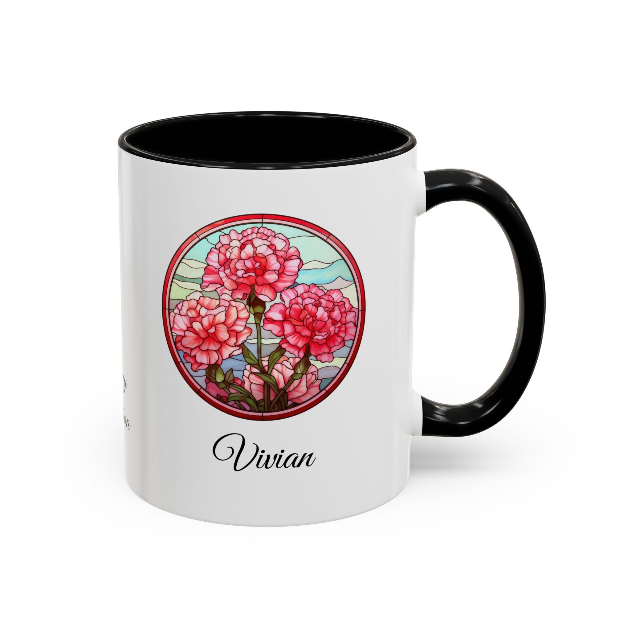 Personalized January Birth Flower Accent Coffee Mug - Available in 11oz and 15oz Sizes
