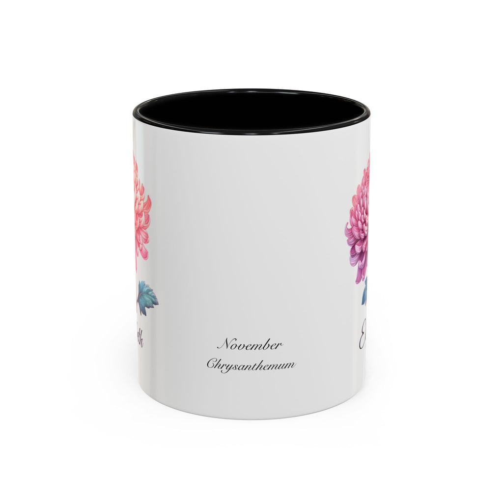 Personalized November Birth Flower Accent Coffee Mug - Available in 11oz and 15oz Sizes