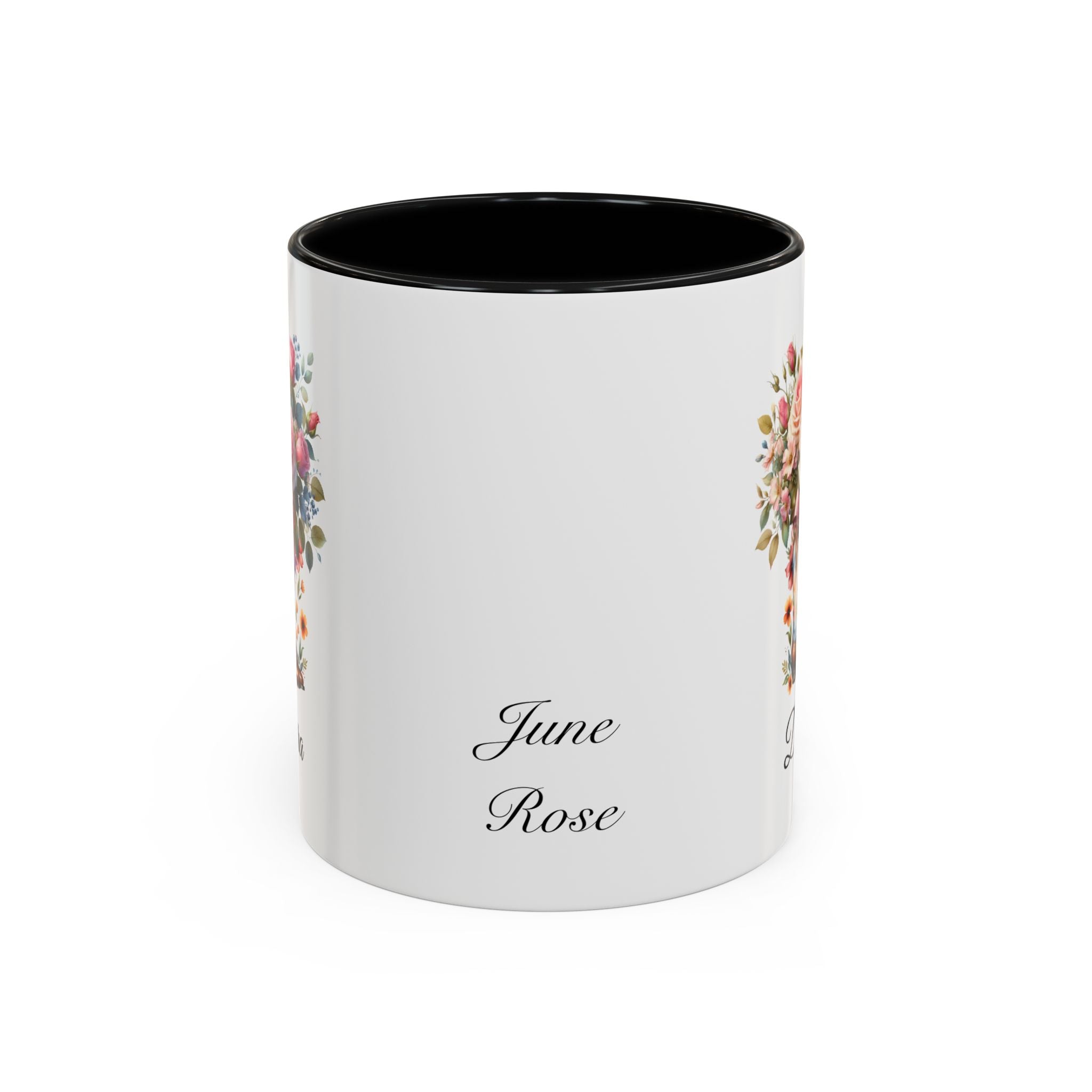 Personalized June Birth Flower Accent Coffee Mug - Available in 11oz and 15oz Sizes