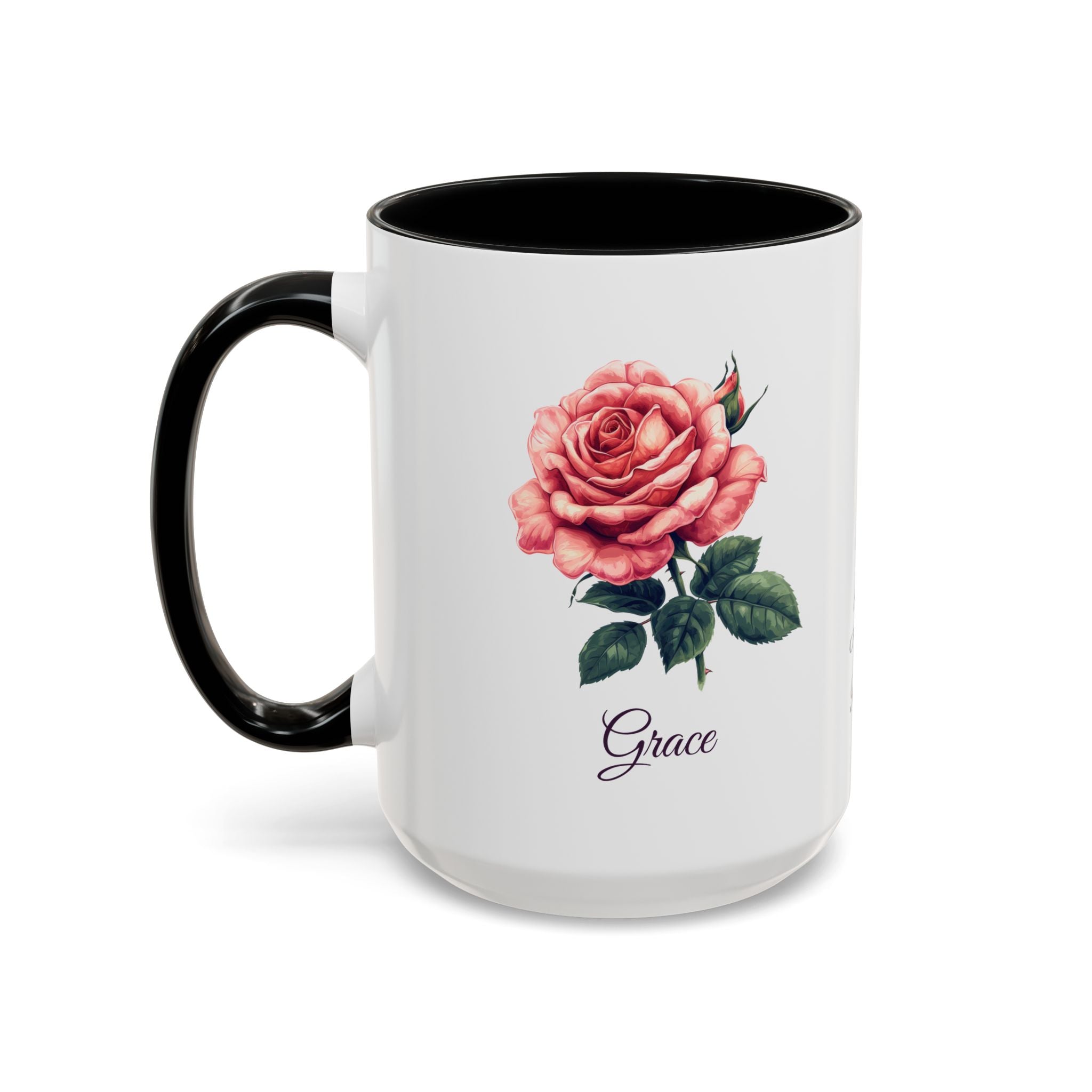 Personalized June Birth Flower Accent Coffee Mug - Available in 11oz and 15oz Sizes