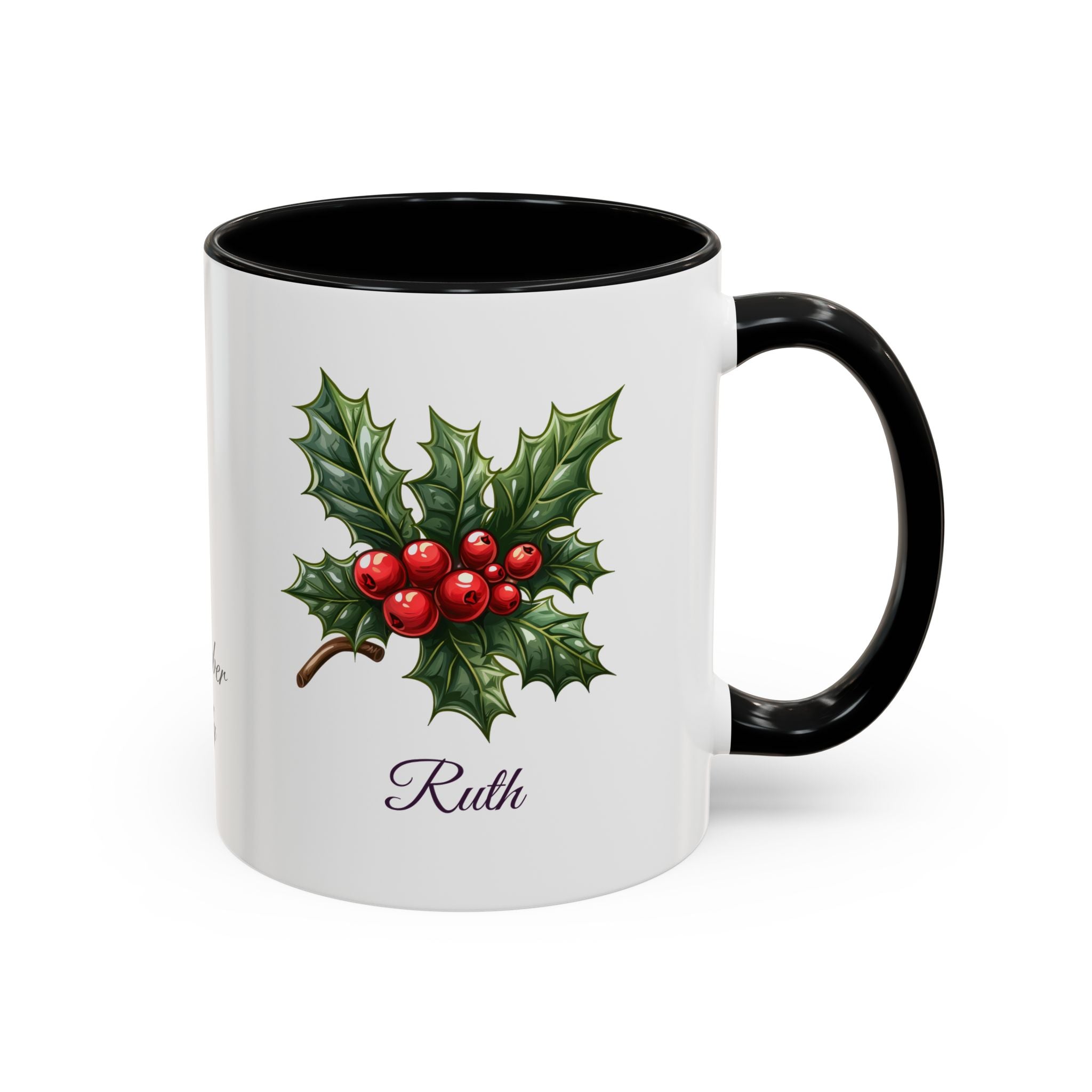 Personalized December Birth Flower Accent Coffee Mug - Available in 11oz and 15oz Sizes