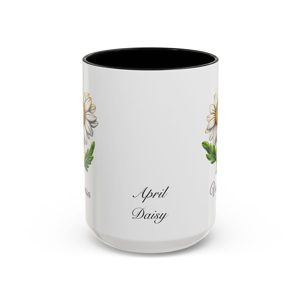 Personalized April Birth Flower Accent Coffee Mug - Available in 11oz and 15oz Sizes