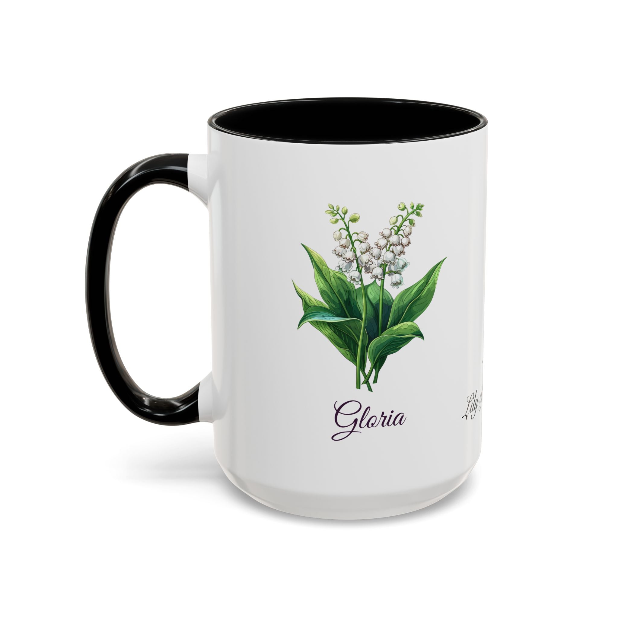 Personalized May Lily of the Valley Birth Flower Accent Coffee Mug - Available in 11oz and 15oz Sizes