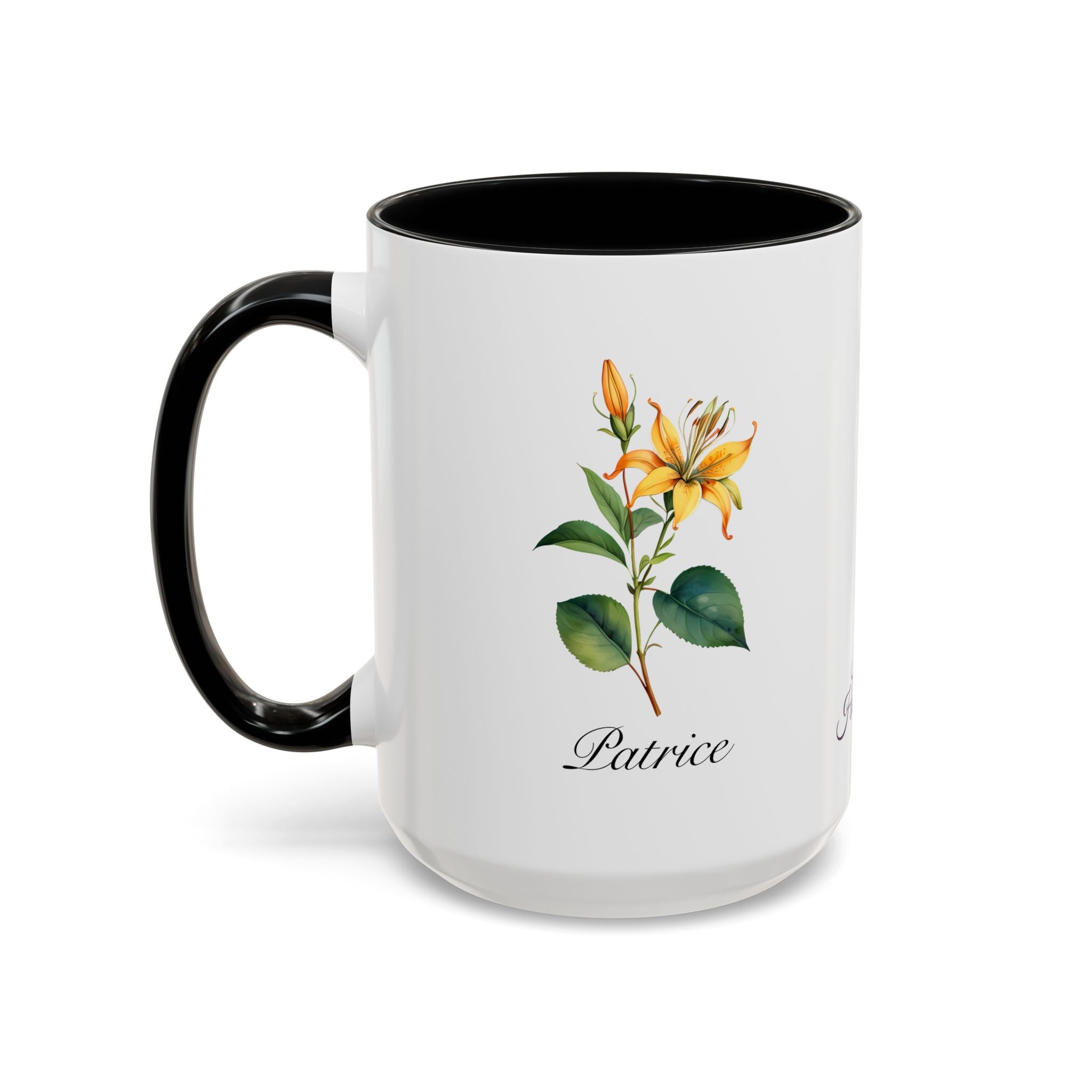 Personalized June Birth Flower Accent Coffee Mug - Available in 11oz and 15oz Sizes