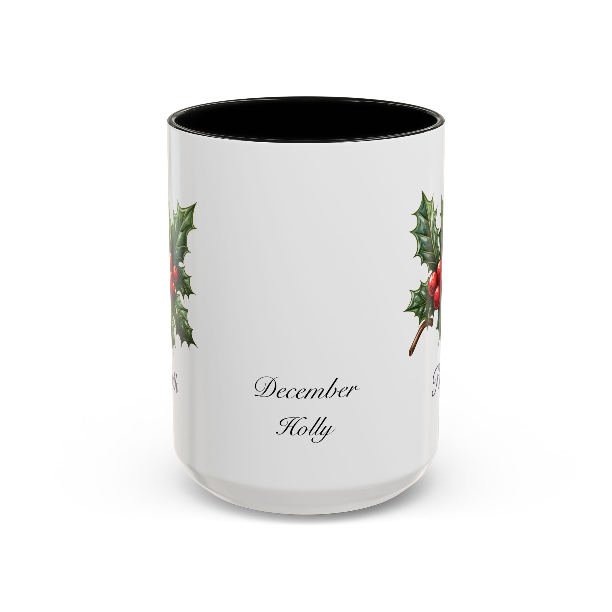 Personalized December Birth Flower Accent Coffee Mug - Available in 11oz and 15oz Sizes