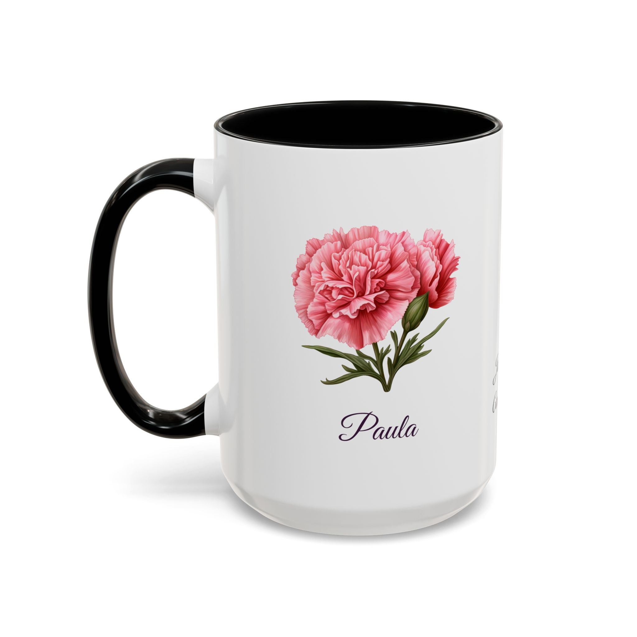 Personalized January Birth Flower Accent Coffee Mug - Available in 11oz and 15oz Sizes