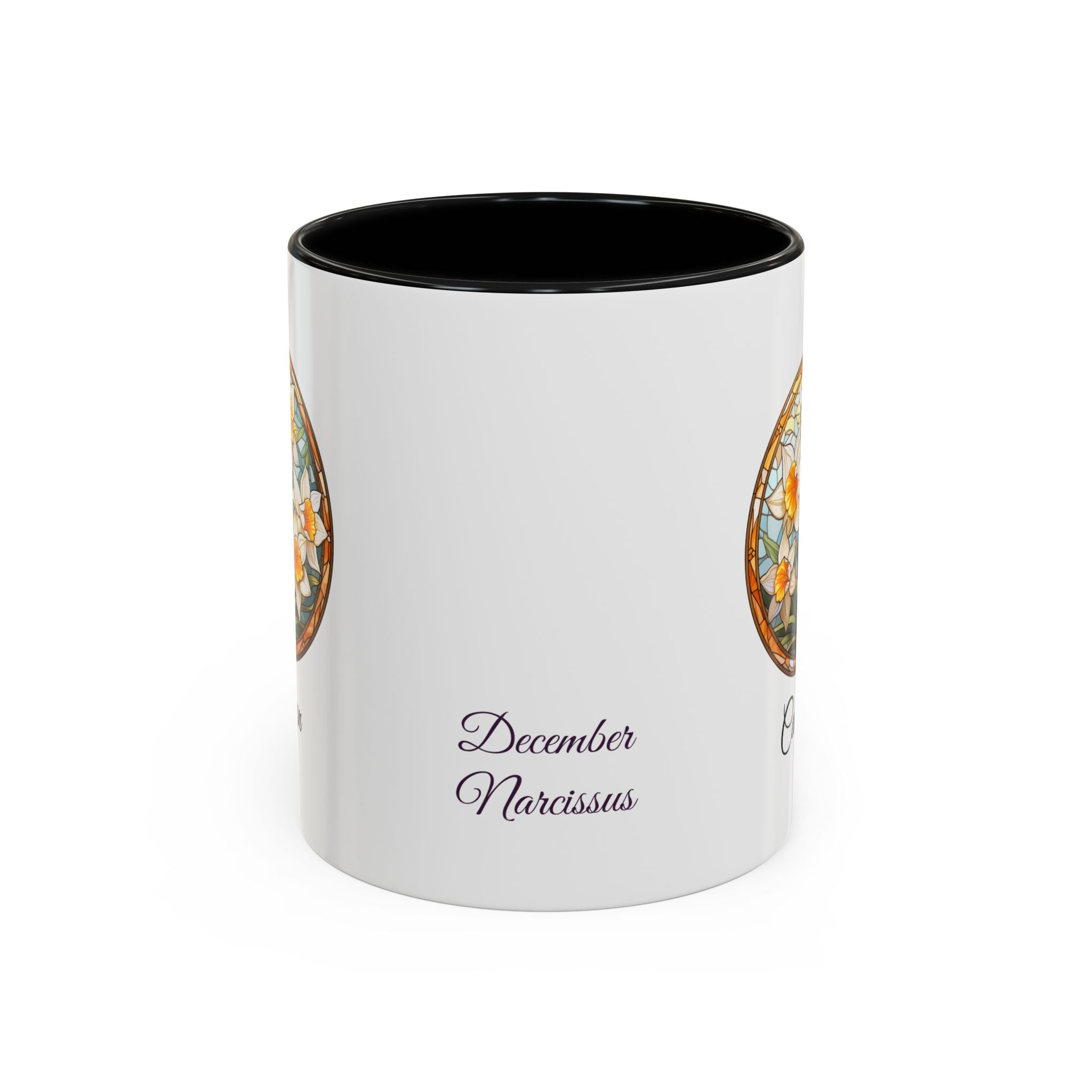 Personalized December Birth Flower Accent Coffee Mug - Available in 11oz and 15oz Sizes